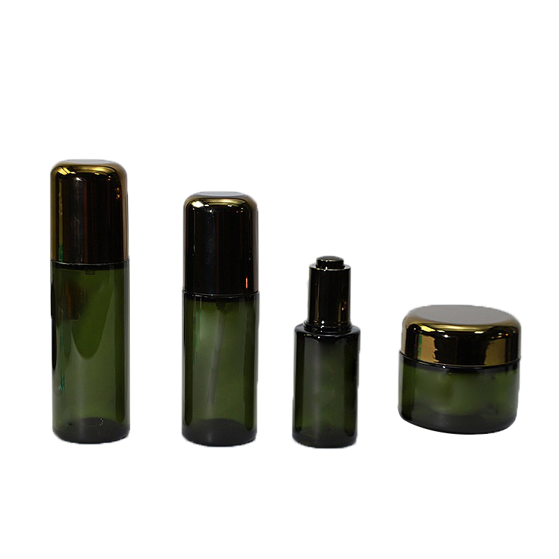 Translucent Green Plastic Lotion Bottle High End Double-Layer Serum Dropper Bottle Cosmetic Jar Packaging Set