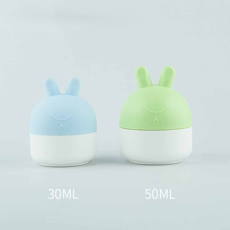 Kids Cream Jar Cute Ear-Shape Cap PP Plastic 30g 50g Empty Face Cream Recyclable Jar With Rabbit Lid