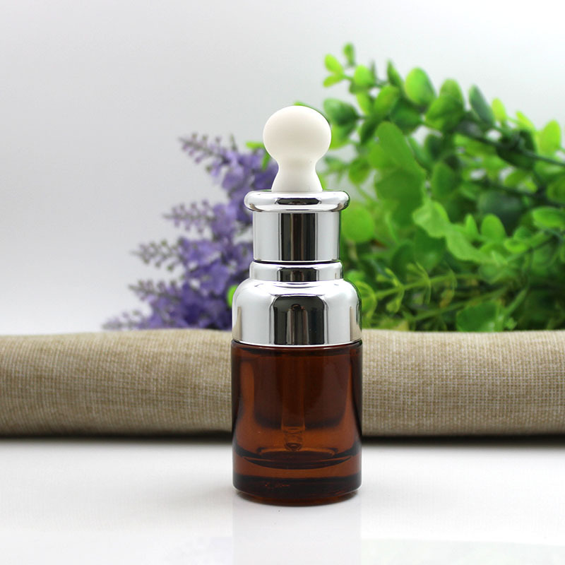 30ml Amber Glass Cosmetic Dropper Bottle Skin Care Serum Dropper Bottle With Silver Cap For Cosmetic Essential Oil