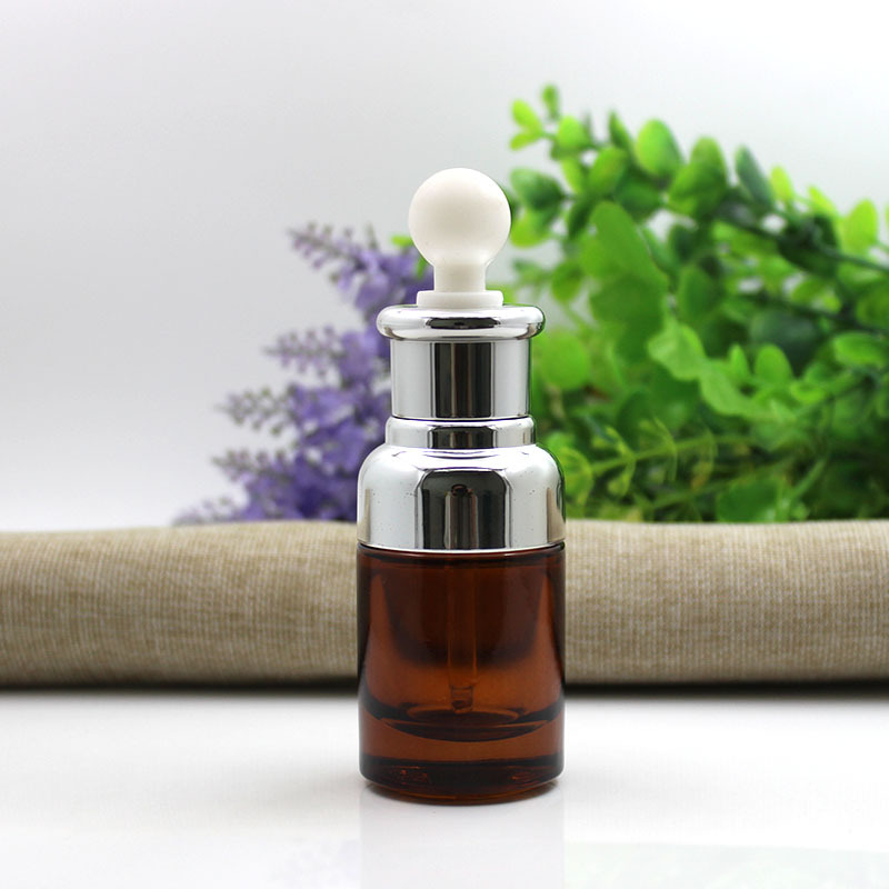 30ml Amber Glass Cosmetic Dropper Bottle Skin Care Serum Dropper Bottle With Silver Cap For Cosmetic Essential Oil