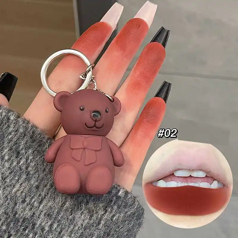 Makeup Your Own Cute Bear Shape Lipgloss Key Chain 6 Colors Matte Vegan Liquid Lip Stick Long Lasting Lipstick