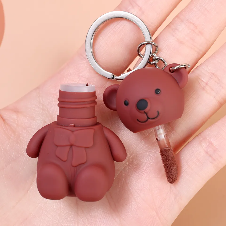 Makeup Your Own Cute Bear Shape Lipgloss Key Chain 6 Colors Matte Vegan Liquid Lip Stick Long Lasting Lipstick