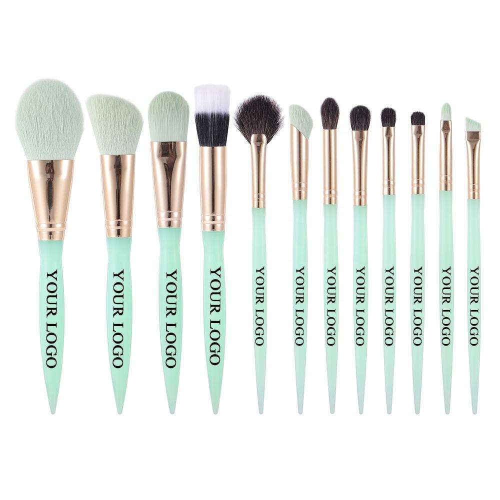 Green Plastic Handle Custom Logo Luxury Makeup Brushes Professional Private Label Vegan Makeup Brush Set