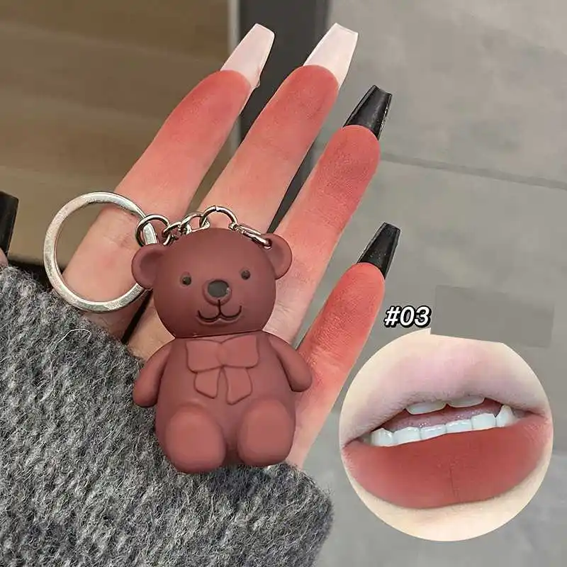 Makeup Your Own Cute Bear Shape Lipgloss Key Chain 6 Colors Matte Vegan Liquid Lip Stick Long Lasting Lipstick