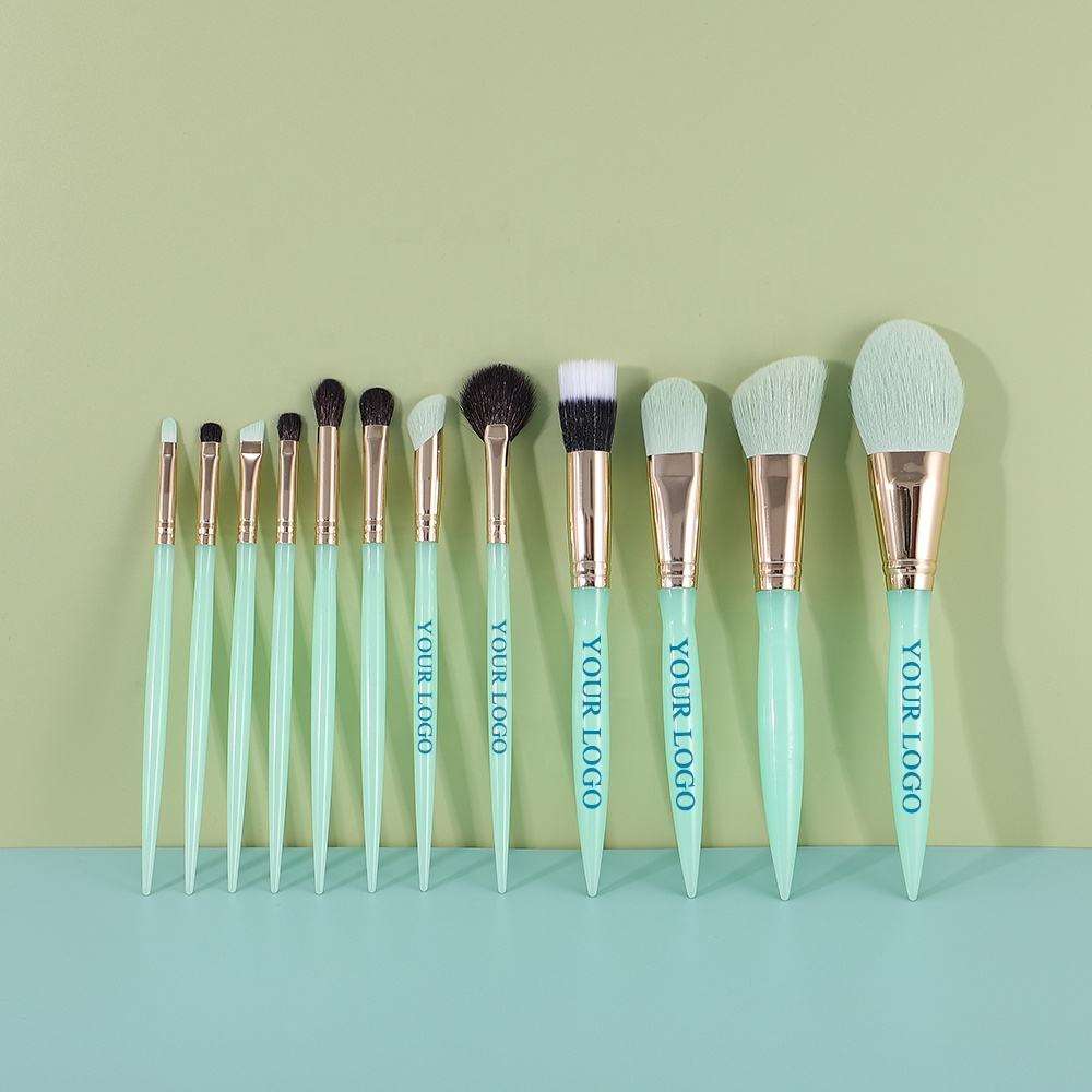 Green Plastic Handle Custom Logo Luxury Makeup Brushes Professional Private Label Vegan Makeup Brush Set