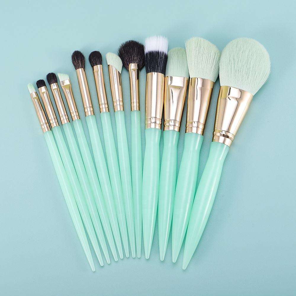 Green Plastic Handle Custom Logo Luxury Makeup Brushes Professional Private Label Vegan Makeup Brush Set