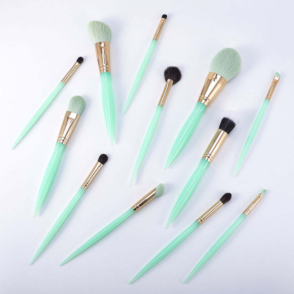 Green Plastic Handle Custom Logo Luxury Makeup Brushes Professional Private Label Vegan Makeup Brush Set