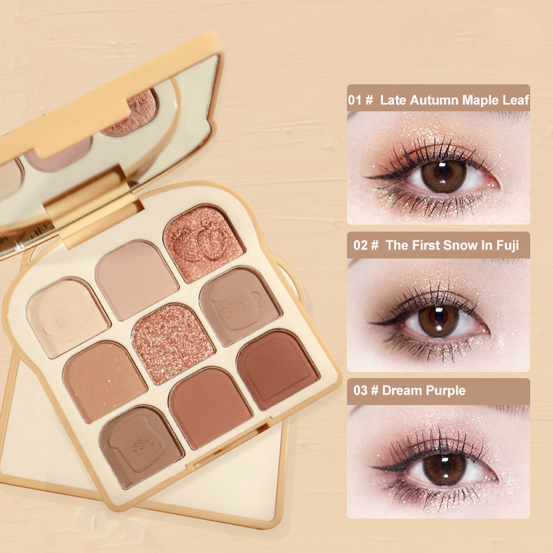 Bread Shaped Nude Eyes Makeup 9 Colors Cute Toast Eye Shadow Private Label High Pigmented Eyeshadow Palette