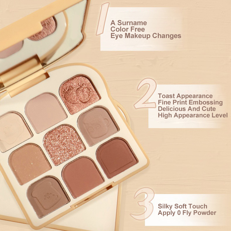 Bread Shaped Nude Eyes Makeup 9 Colors Cute Toast Eye Shadow Private Label High Pigmented Eyeshadow Palette