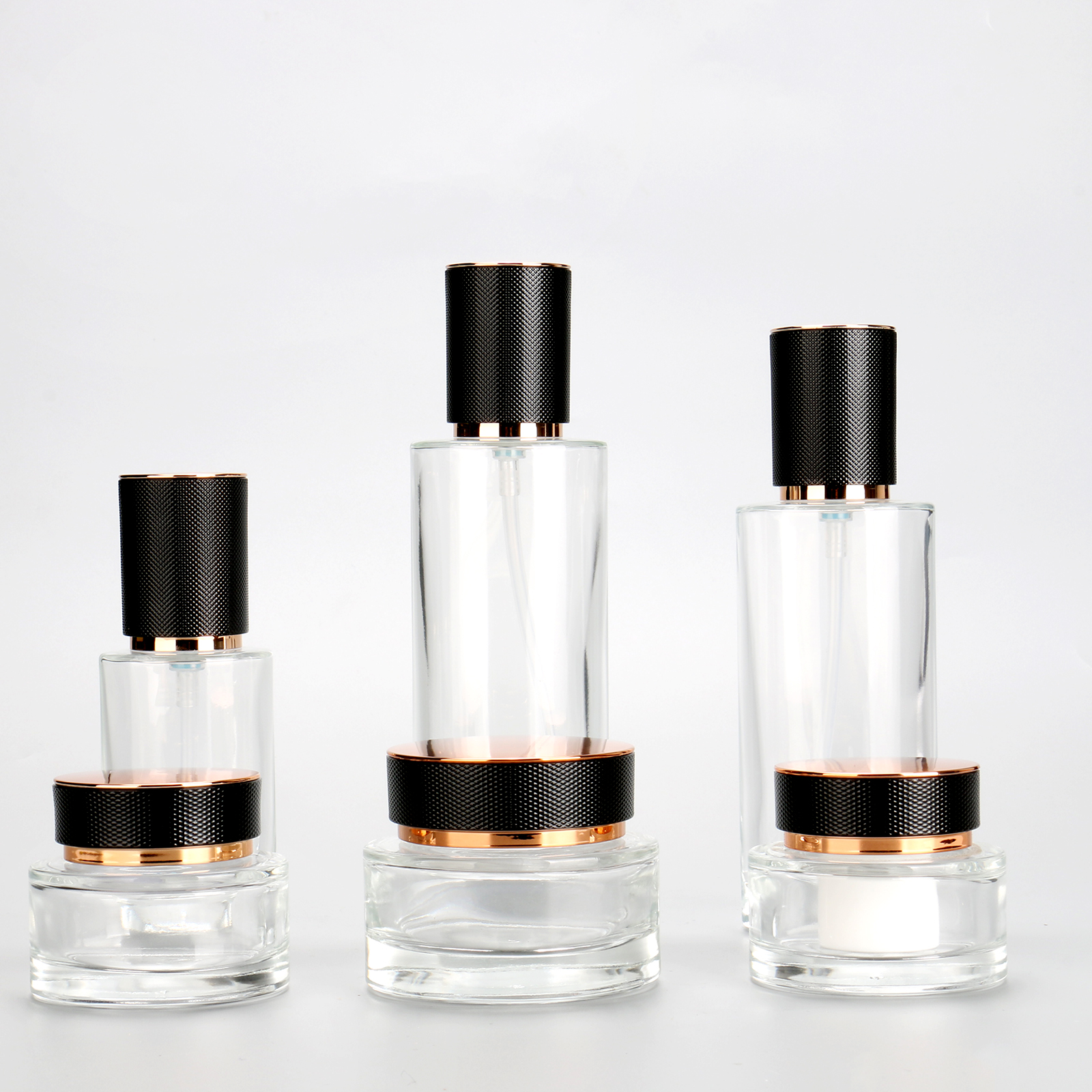 Luxury Skin Care Packaging Set Round Glass Serum Lotion Pump Bottle 100ml And Glass Jars For Cream