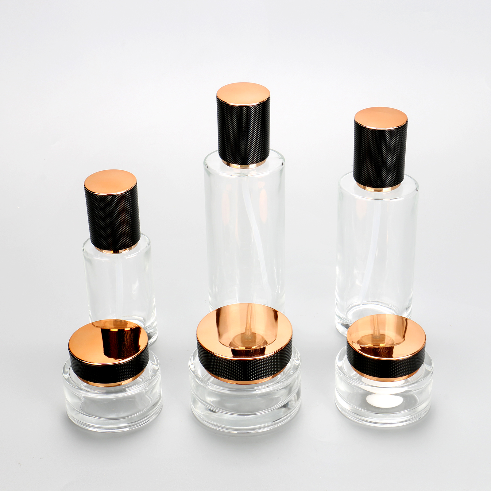 Luxury Skin Care Packaging Set Round Glass Serum Lotion Pump Bottle 100ml And Glass Jars For Cream