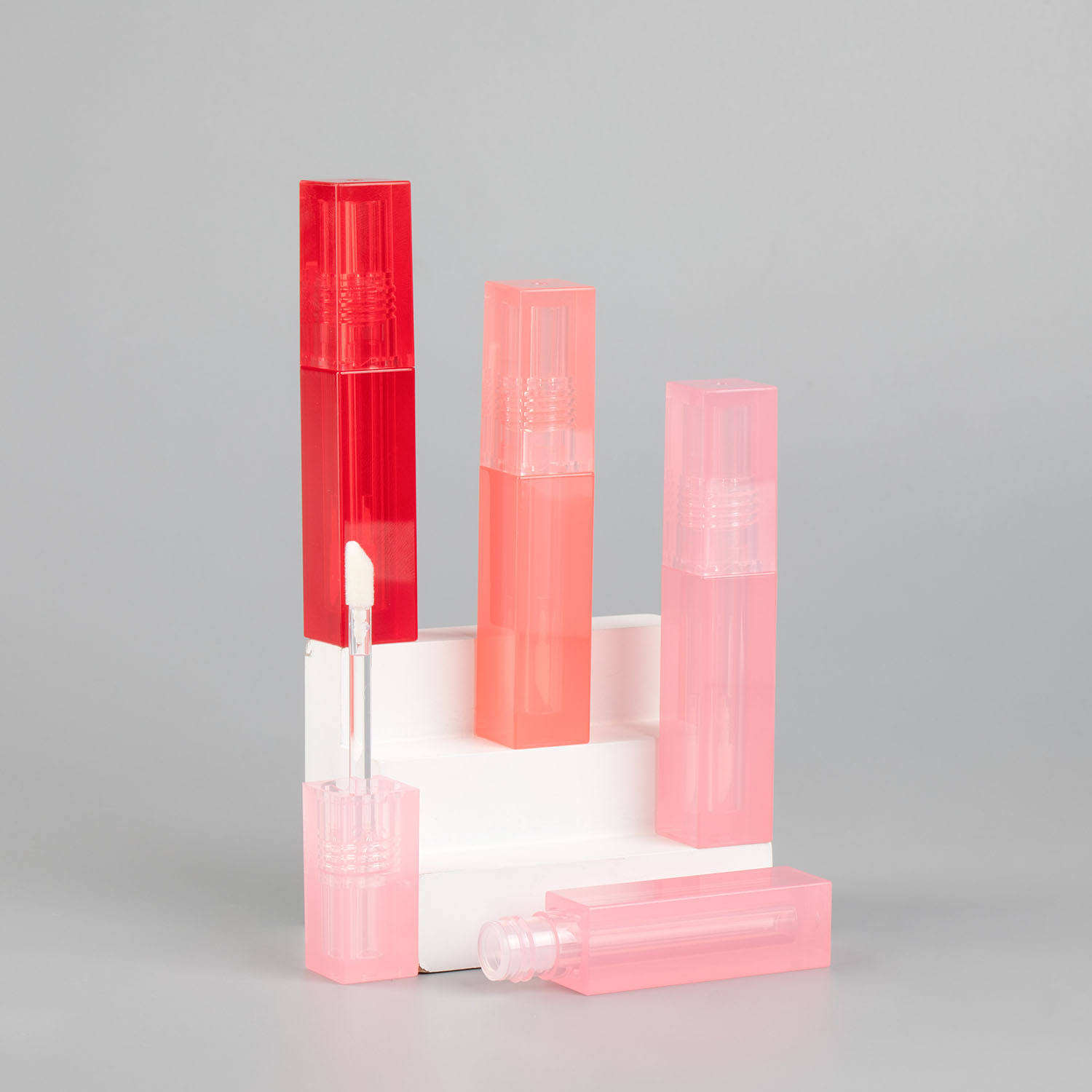 2.5ml PETG Plastic Empty Lipgloss Tube Container Square Clear Pink Lip Gloss Tubes