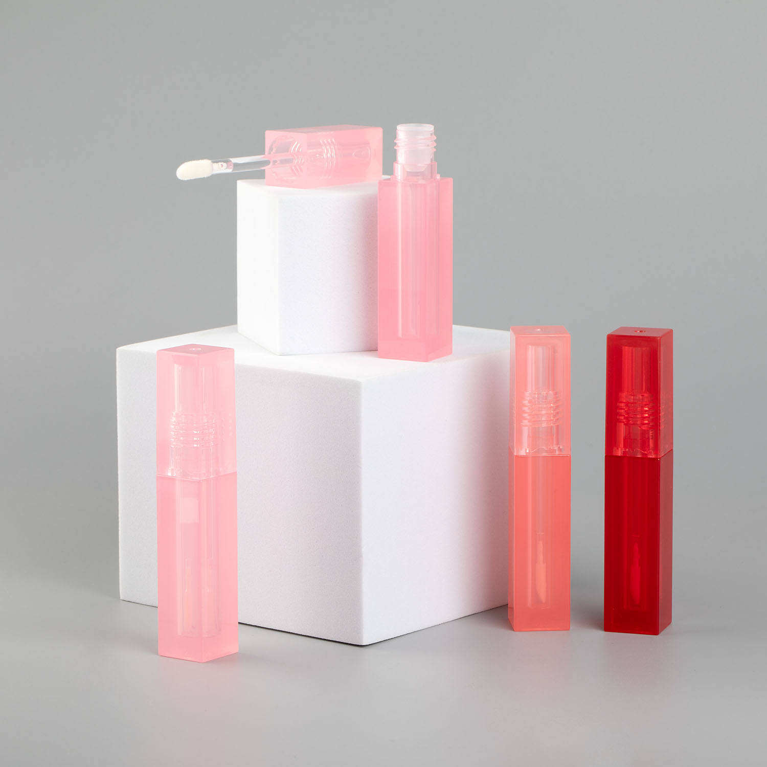 2.5ml PETG Plastic Empty Lipgloss Tube Container Square Clear Pink Lip Gloss Tubes