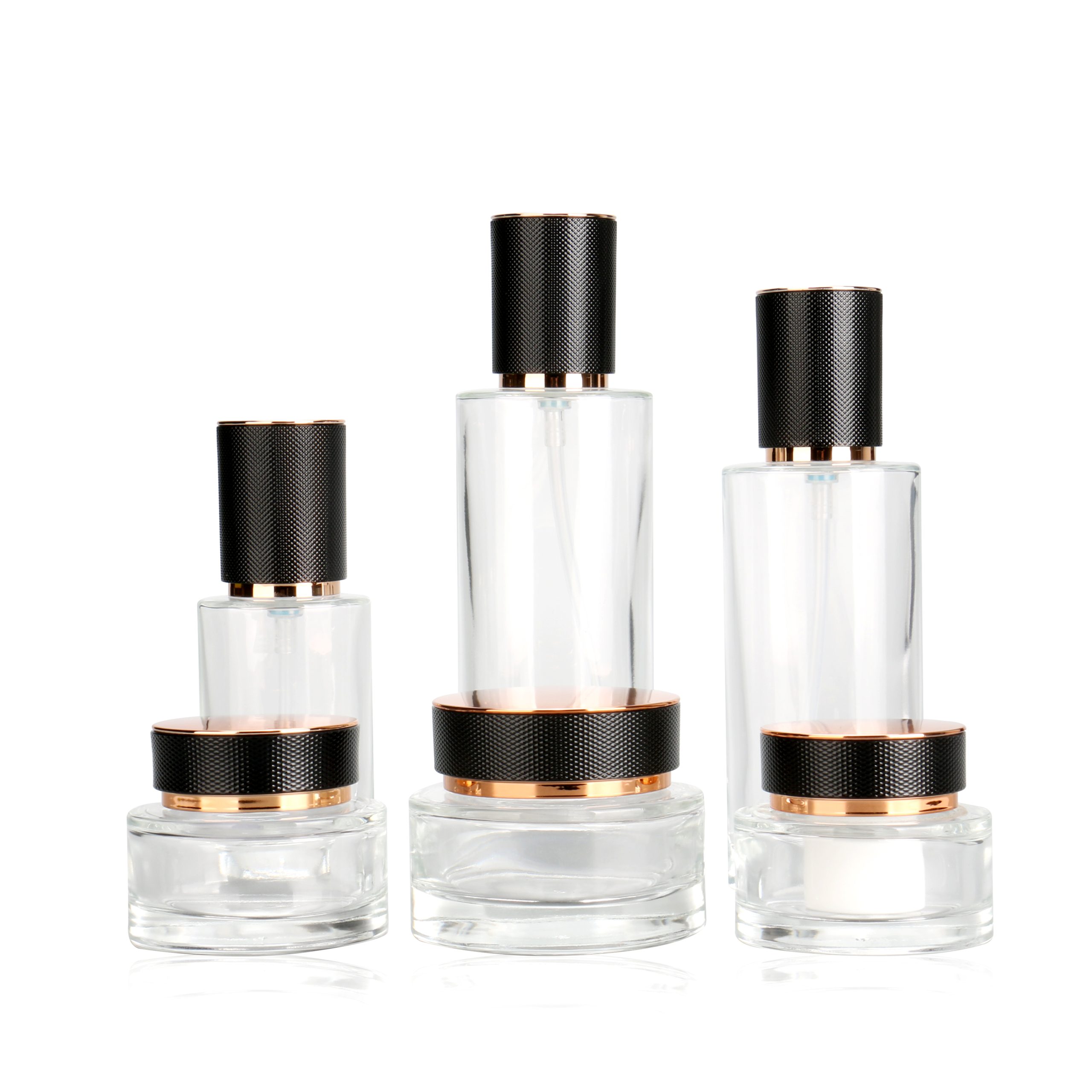 Luxury Skin Care Packaging Set Round Glass Serum Lotion Pump Bottle 100ml And Glass Jars For Cream