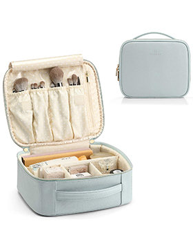 Portable Make Up Organizer Leather Travel Toiletry Case Makeup Cosmetic Durable Bag With Adjustable Dividers