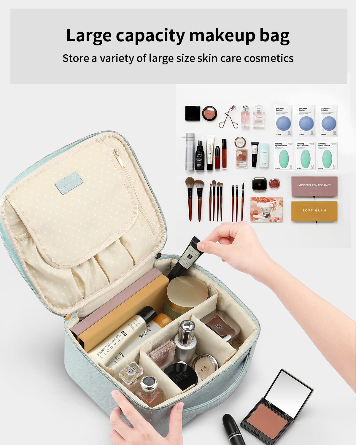 Portable Make Up Organizer Leather Travel Toiletry Case Makeup Cosmetic Durable Bag With Adjustable Dividers