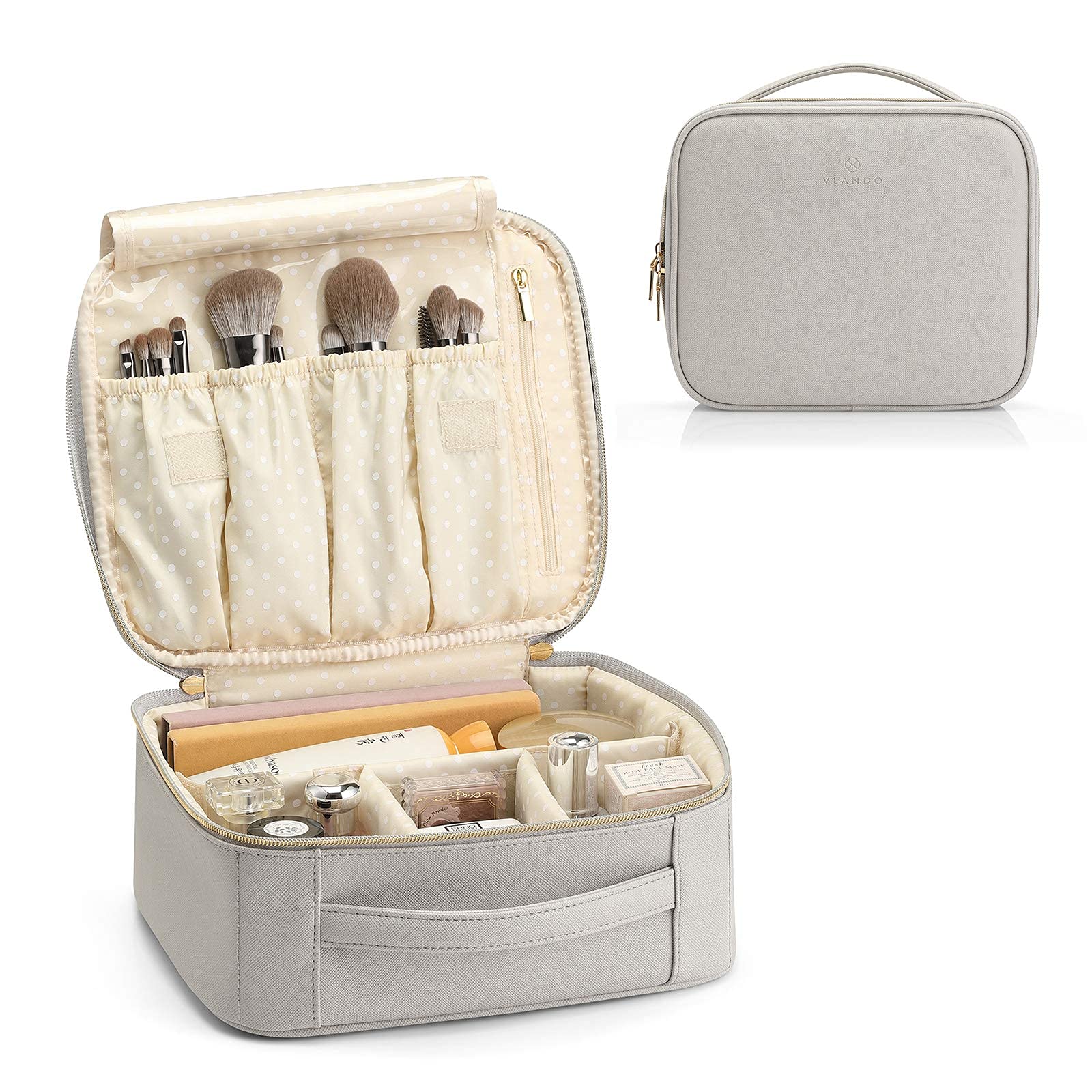 Portable Make Up Organizer Leather Travel Toiletry Case Makeup Cosmetic Durable Bag With Adjustable Dividers