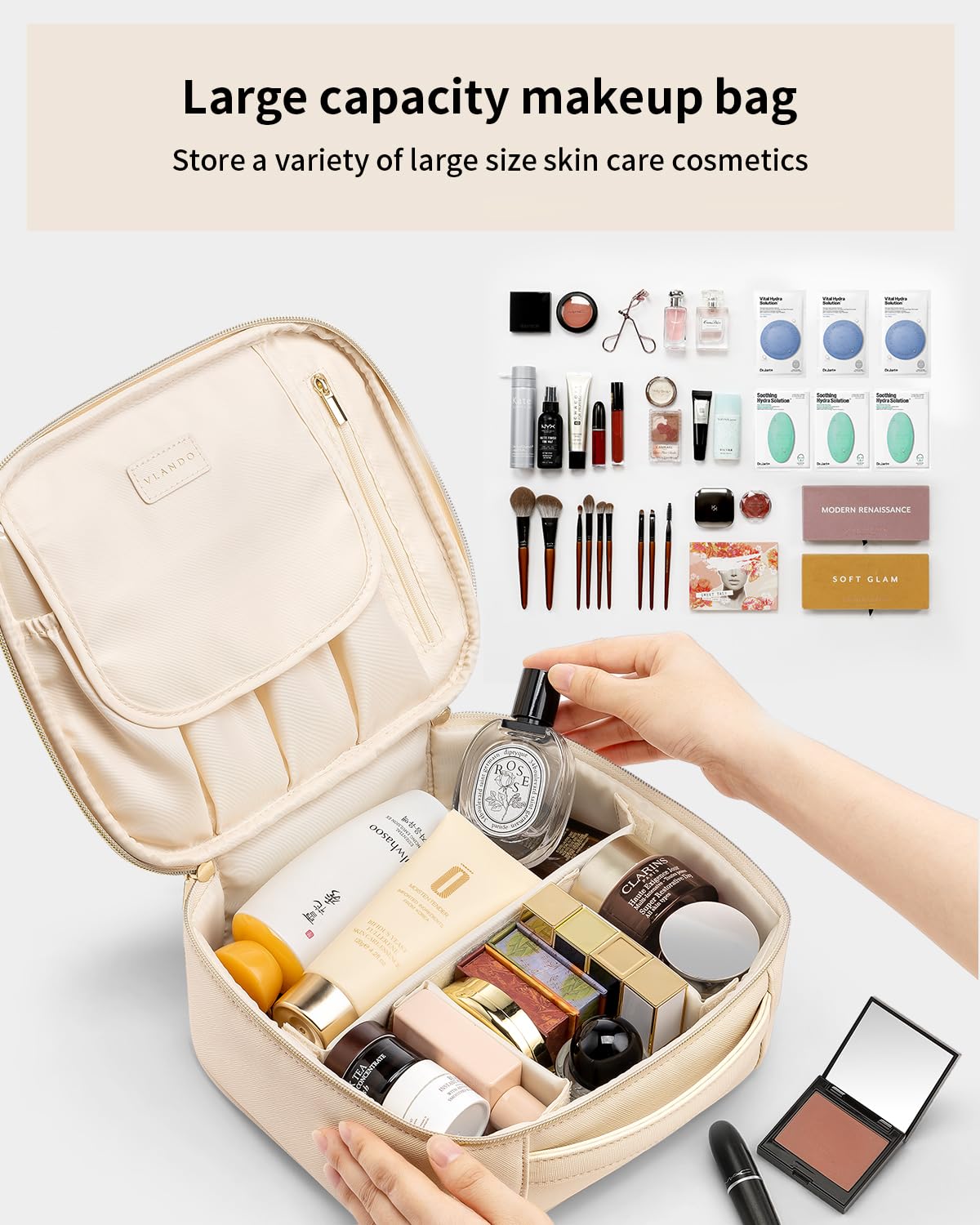 Portable Make Up Organizer Leather Travel Toiletry Case Makeup Cosmetic Durable Bag With Adjustable Dividers