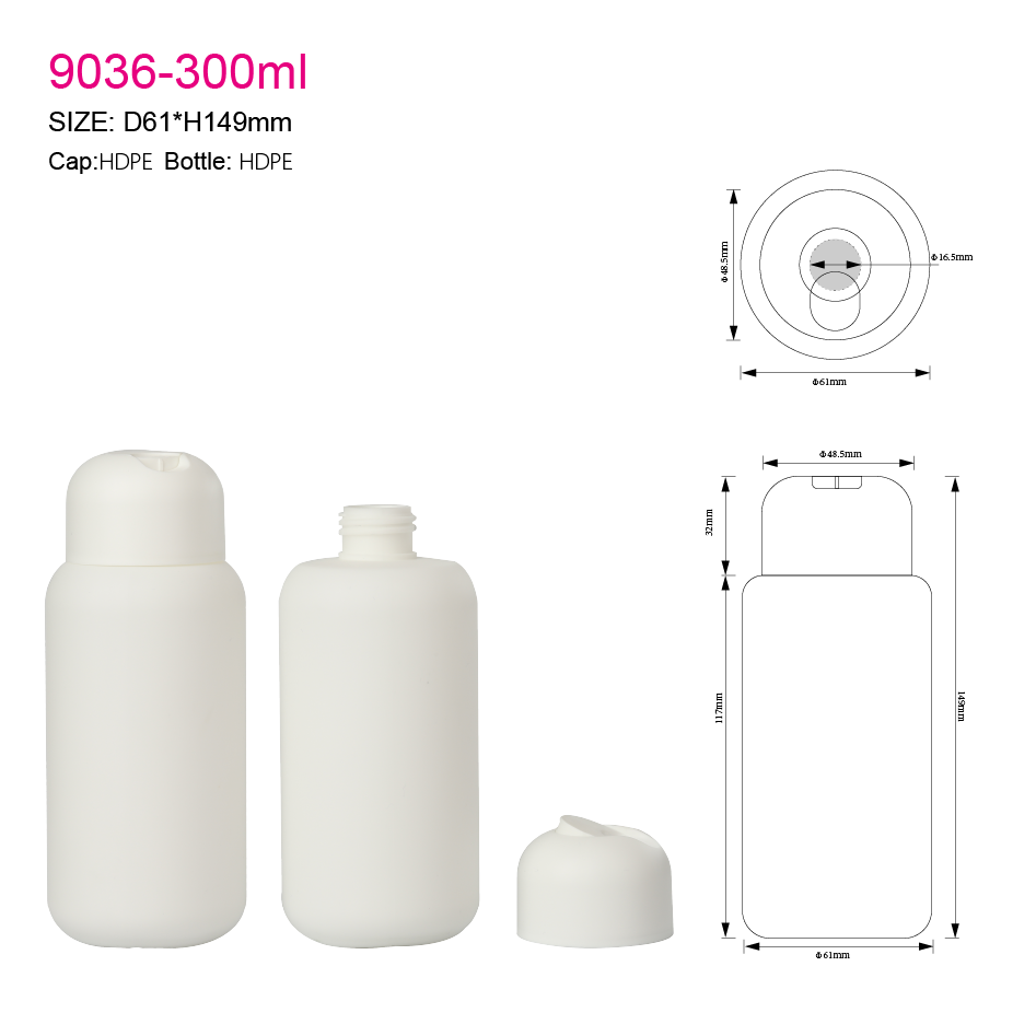 300ML Plastic Cosmetic Packaging Bottles White 300ml HDPE Shampoo And Conditioner Bottles With Disc Cap