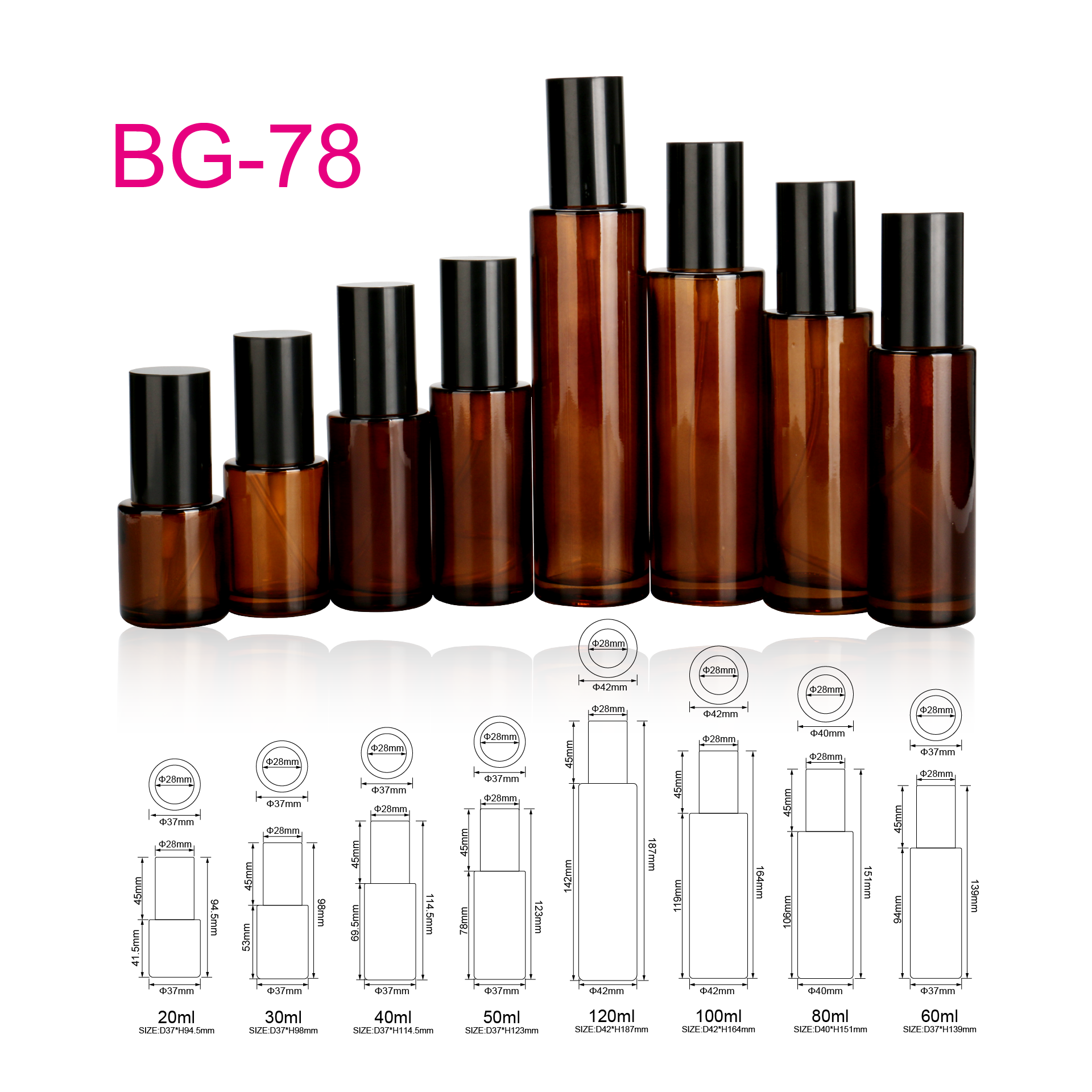 20ml 30ml 40ml 50ml 60ml 80ml 100ml 120ml Amber Glass Perfume Spray Bottle Essential Oil Fine Mist Spray Serum Bottle