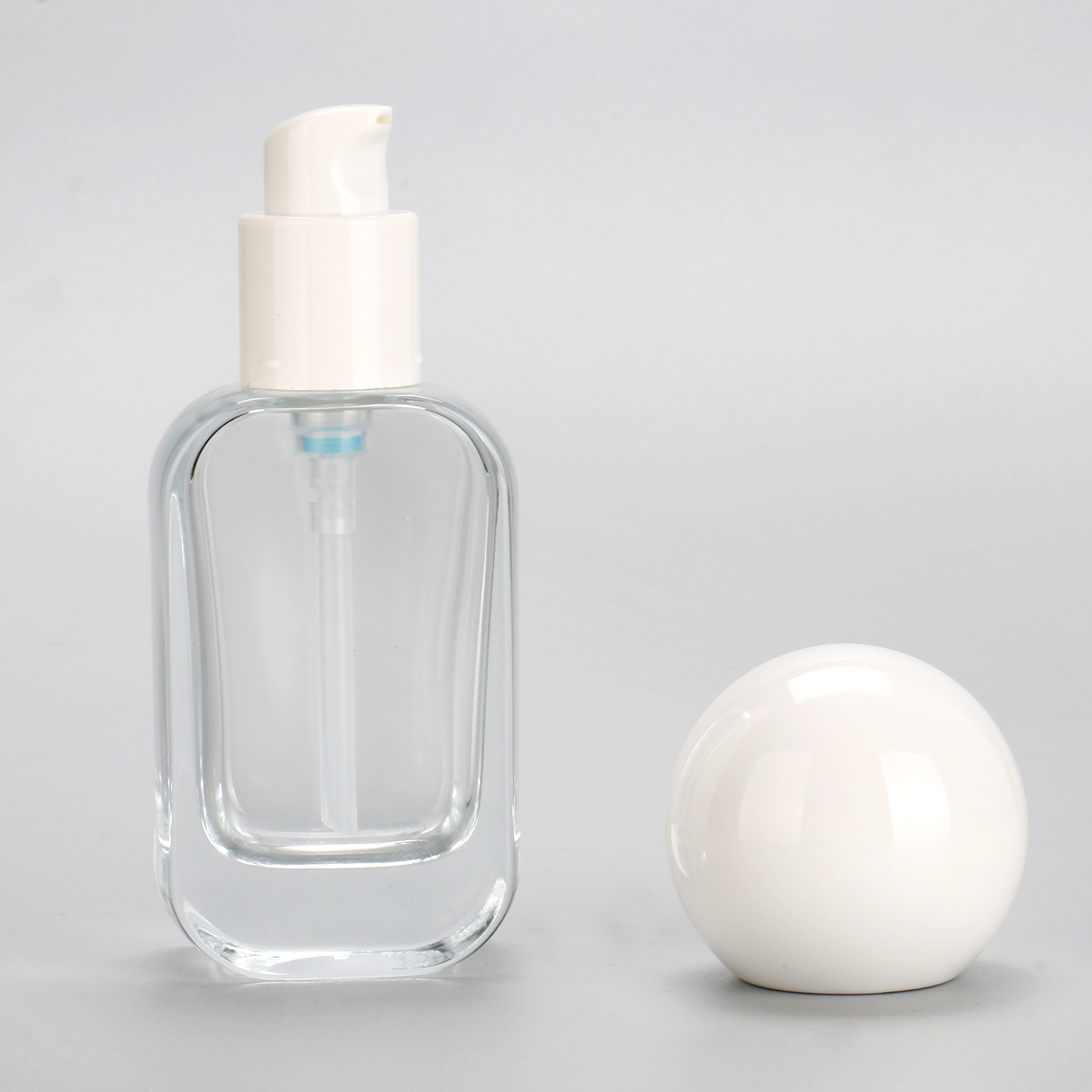 30ml Press Spray Essential Oil Foundation Cosmetics Packaging Thick Bottom Frosted Glass Lotion Pump Bottle With Ball Cap