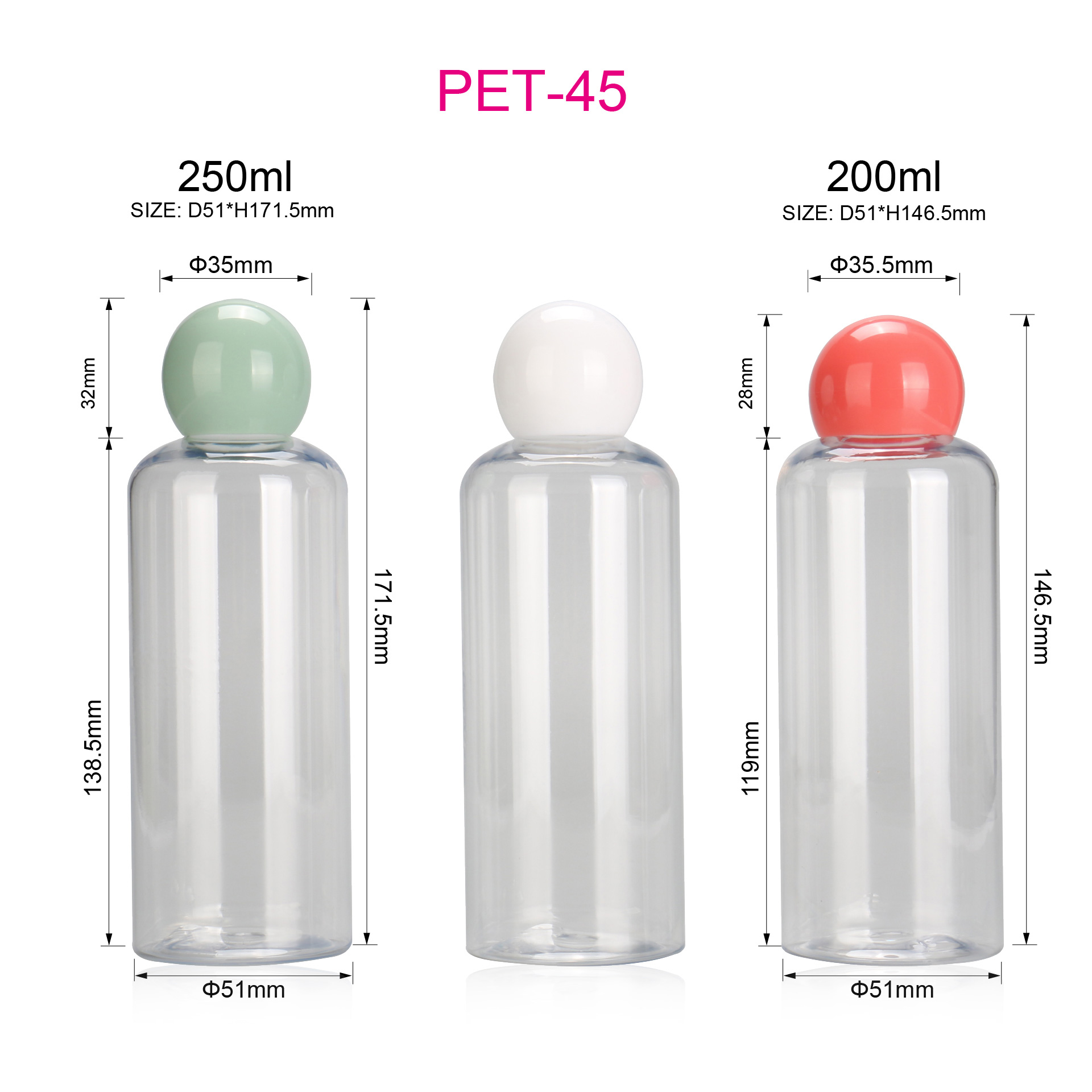 Round Skin Care Serum Lotion packaging PET 200ml 250ml Plastic Toner Baby Care Body Oil Empty Bottle With Ball Cap