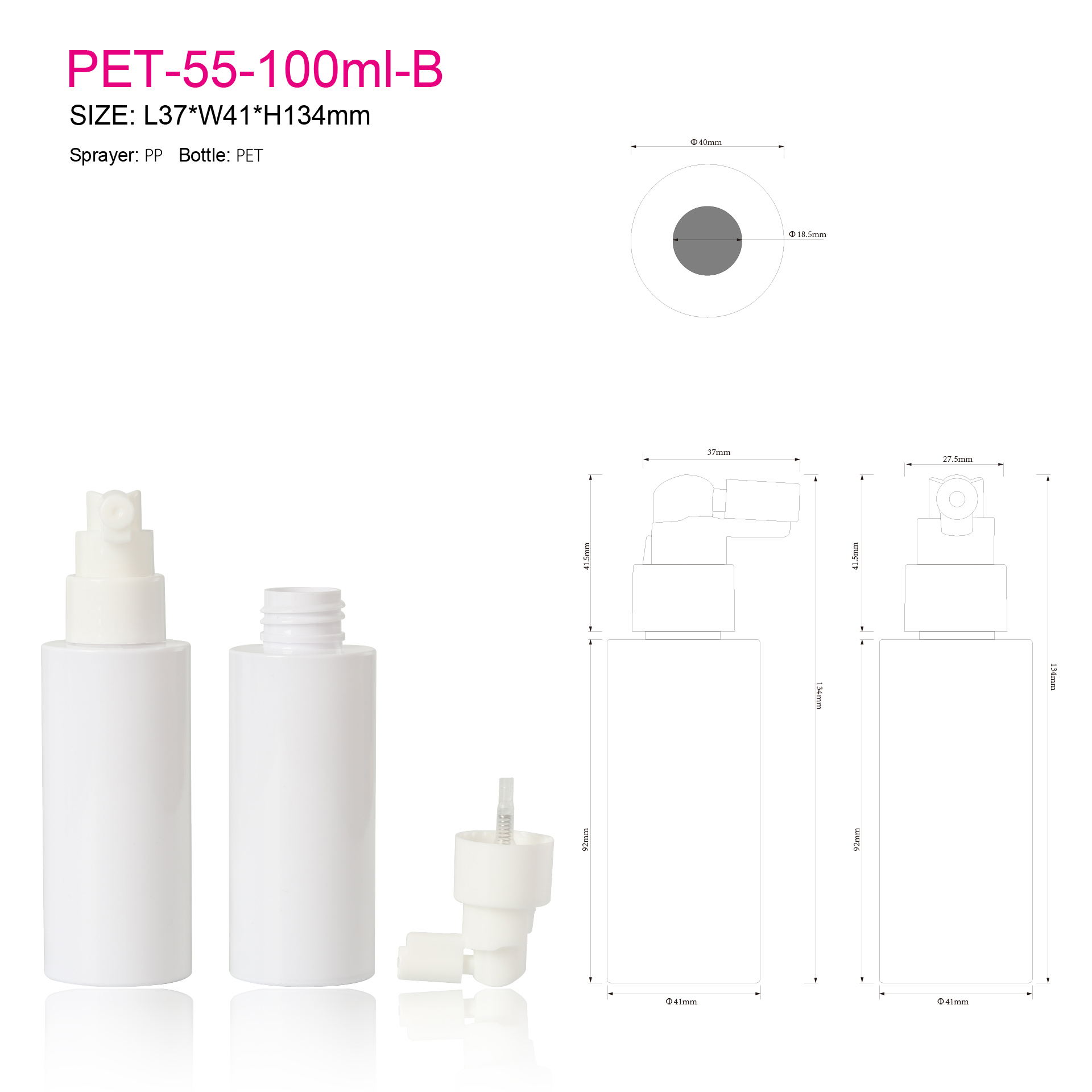 Empty 100ml 200ml 250ml White PET Plastic Water Trigger Spray Bottle With Trigger Nasal Sprayer