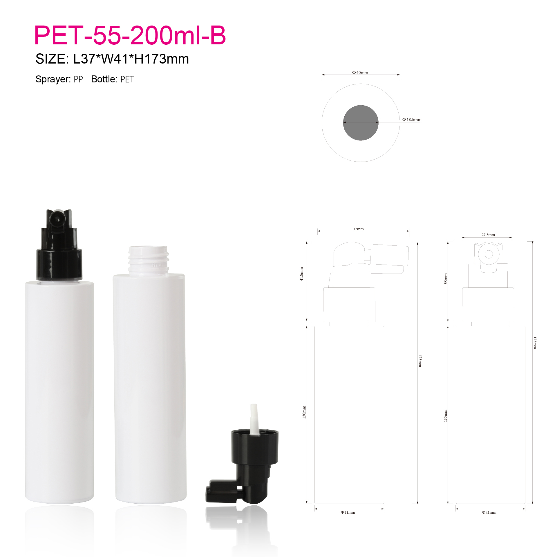 Empty 100ml 200ml 250ml White PET Plastic Water Trigger Spray Bottle With Trigger Nasal Sprayer