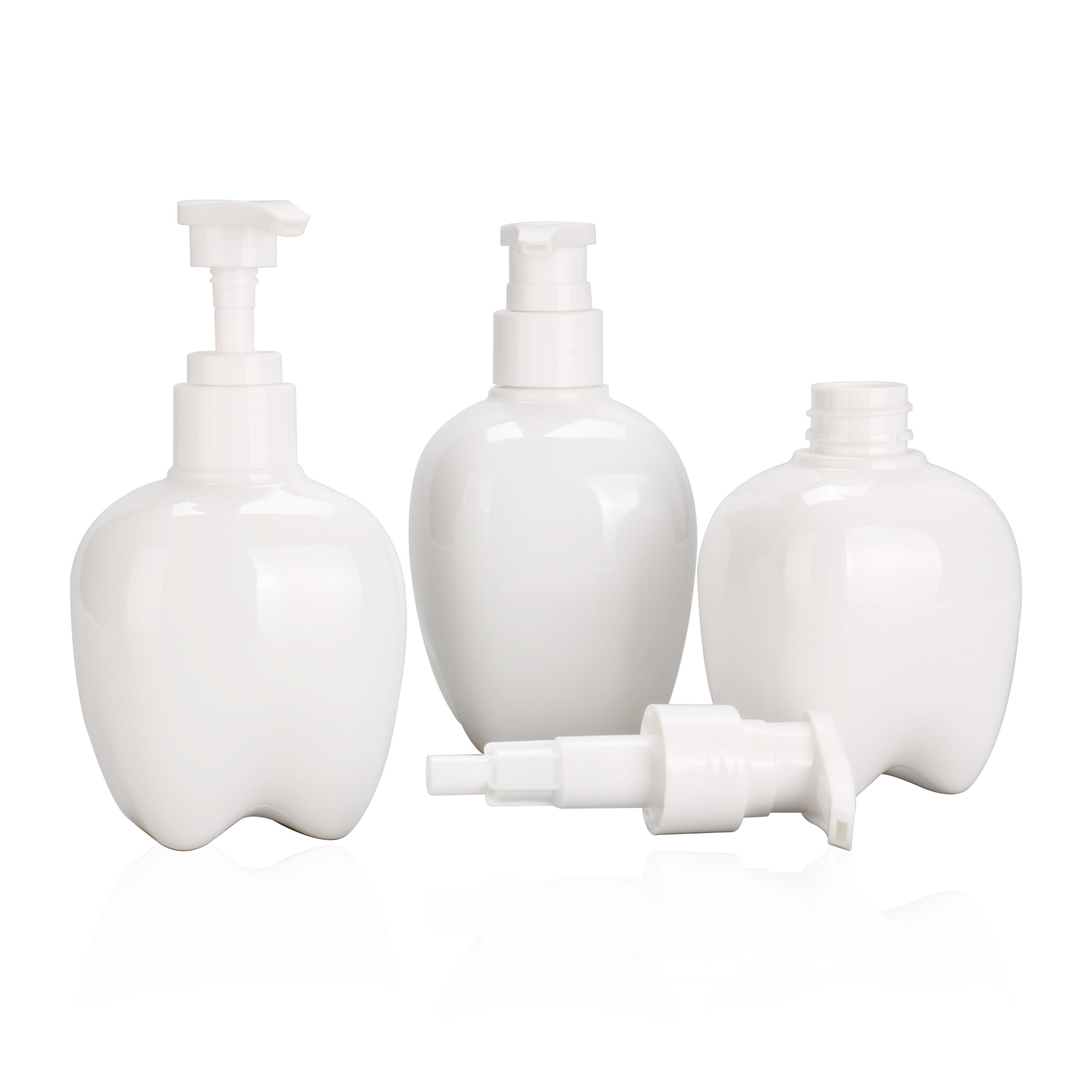 150ml 200ml 250ml PET Plastic Liquid Soap Container Bottle White Tooth Shape Toothpaste Pump Bottle