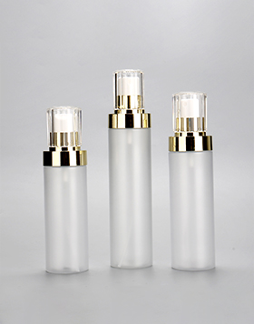 Round Flat Shoulder 100ml 120ml 150m Frosted PET Plastic Gold Plated Cover Press Type Lotion Bottle