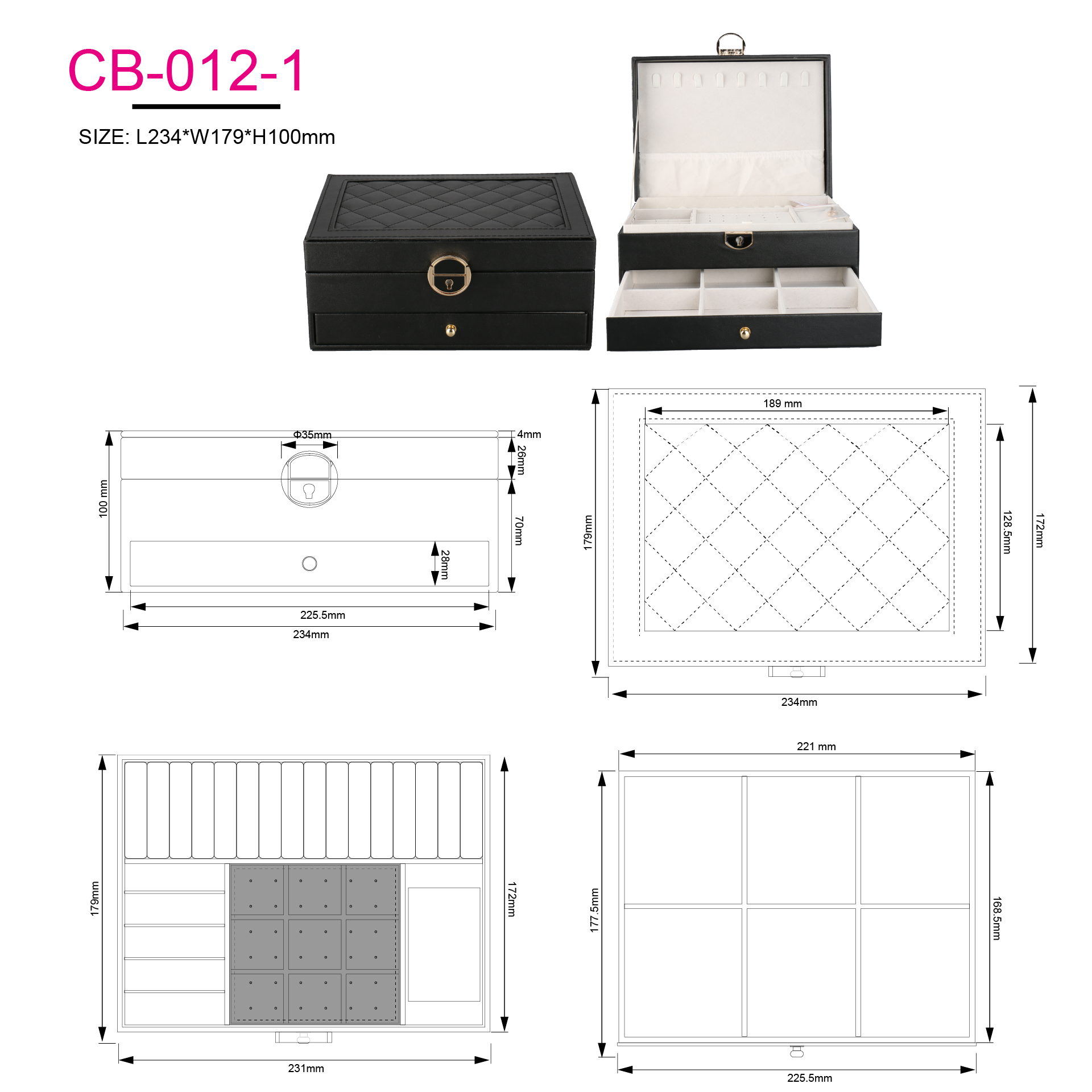 PU Leather Large Capacity Jewelry Organizer Double Layers Lockable Jewelry Box For Ring Earring Necklace