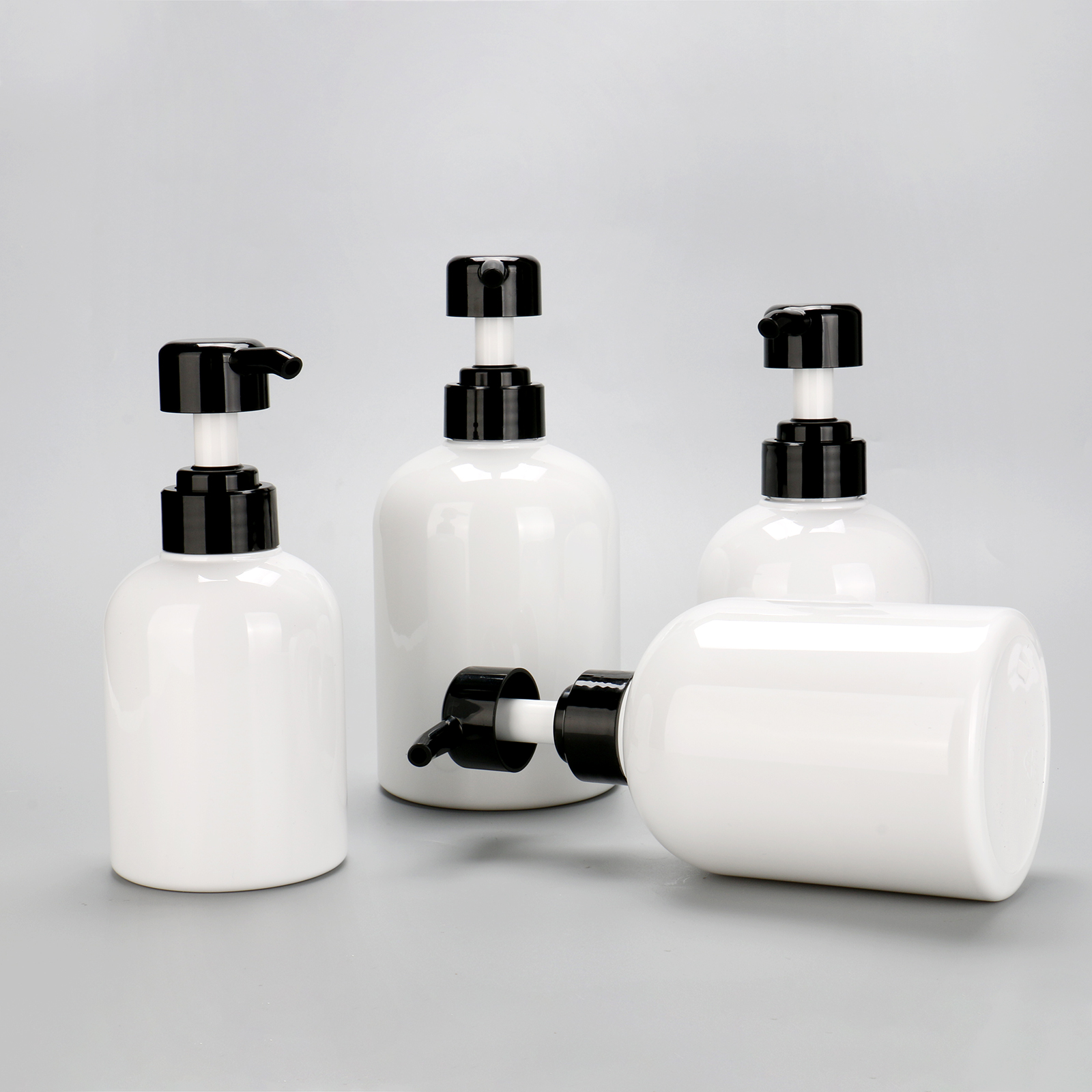 300ml 400ml 500ml 600ml PET Plastic Round Lotion Pump Liquid Soap Hand Wash Bottle With Black Pump Head