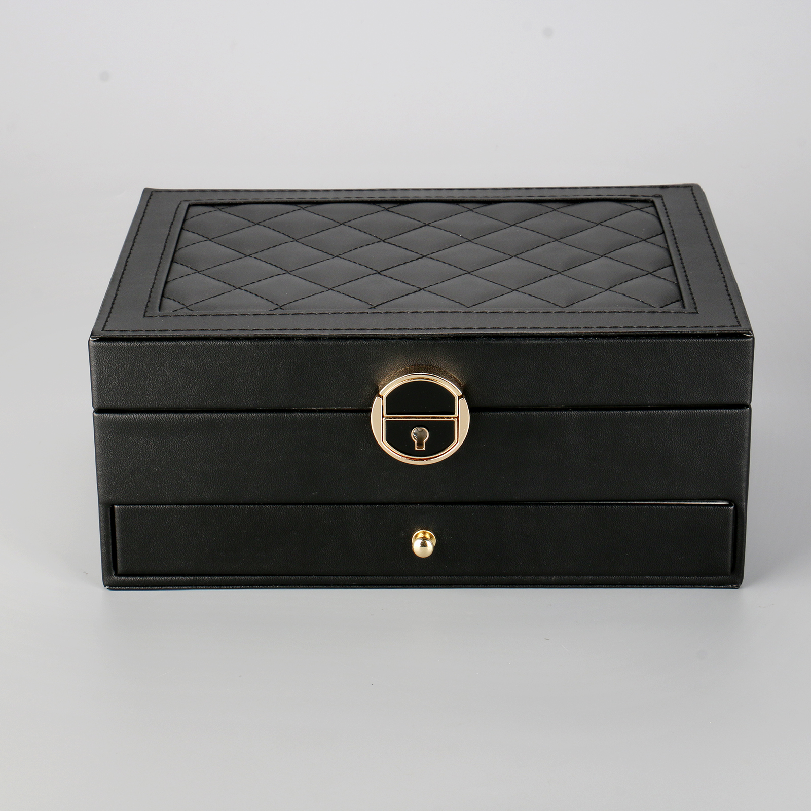 PU Leather Large Capacity Jewelry Organizer Double Layers Lockable Jewelry Box For Ring Earring Necklace