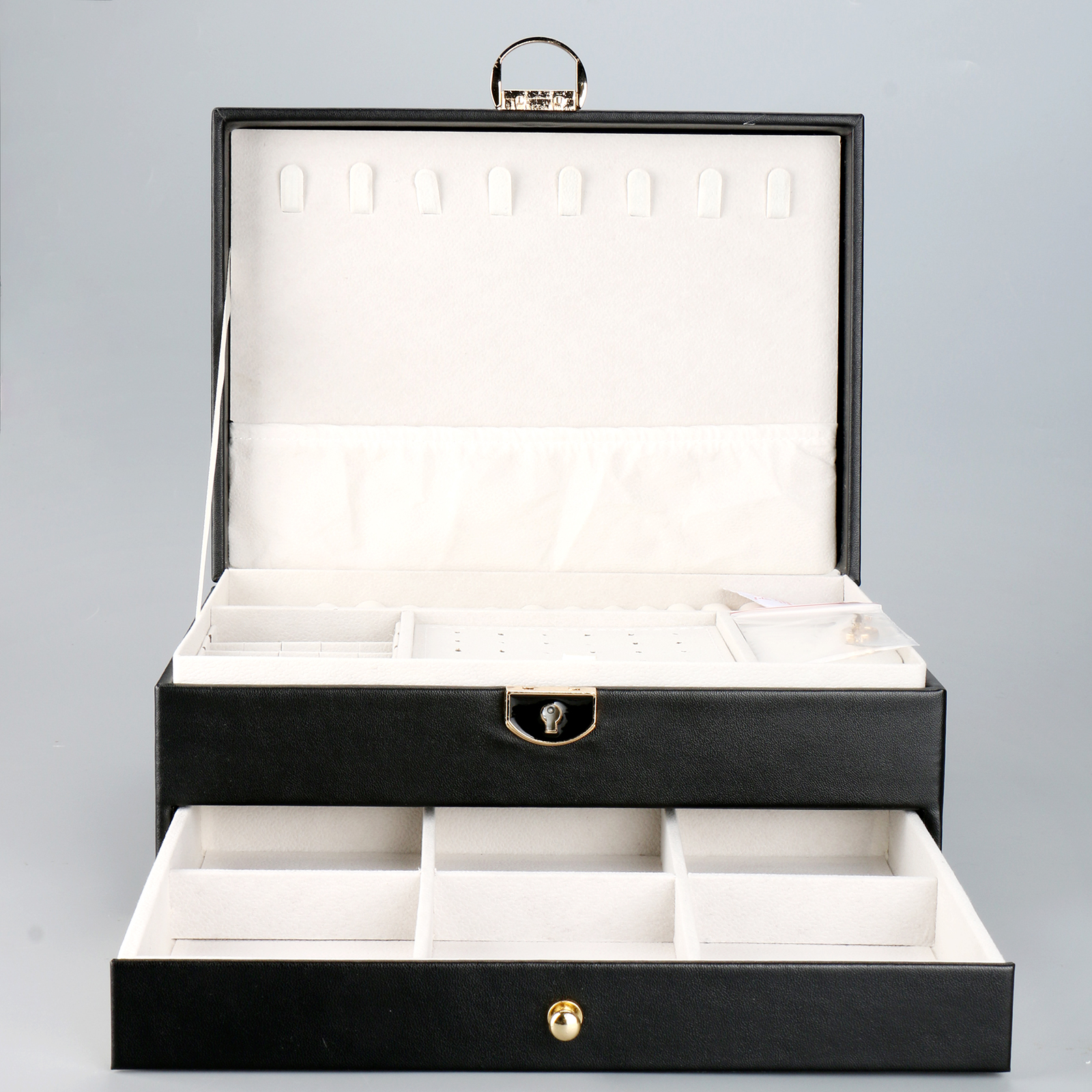 PU Leather Large Capacity Jewelry Organizer Double Layers Lockable Jewelry Box For Ring Earring Necklace