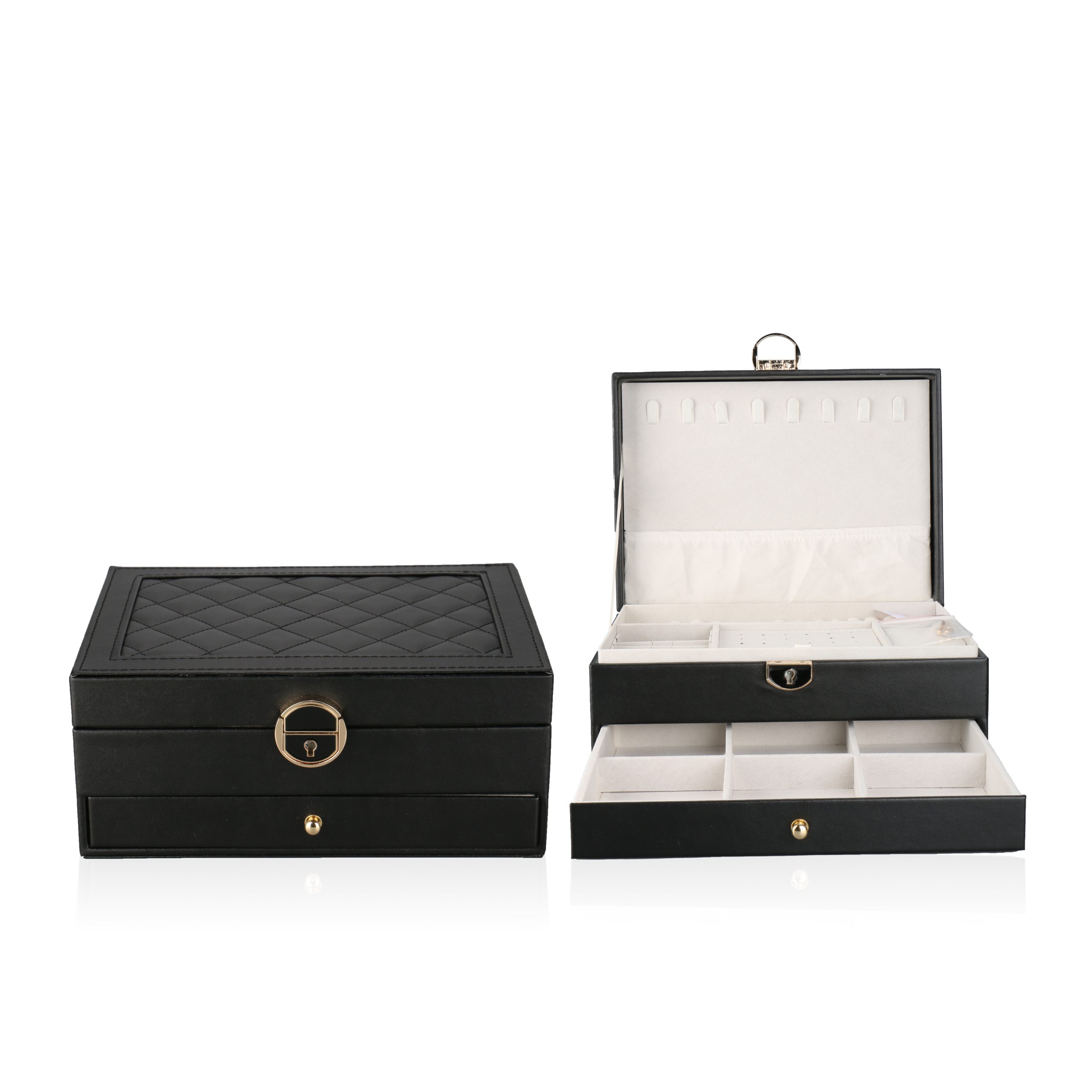 PU Leather Large Capacity Jewelry Organizer Double Layers Lockable Jewelry Box For Ring Earring Necklace