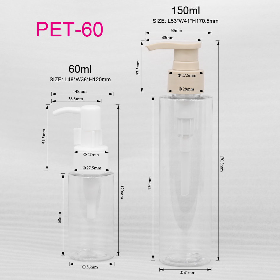 60ml 150ml Empty Transparent Plastic Shampoo Conditioner Packaging Containers Makeup Remover Bottles With Pump