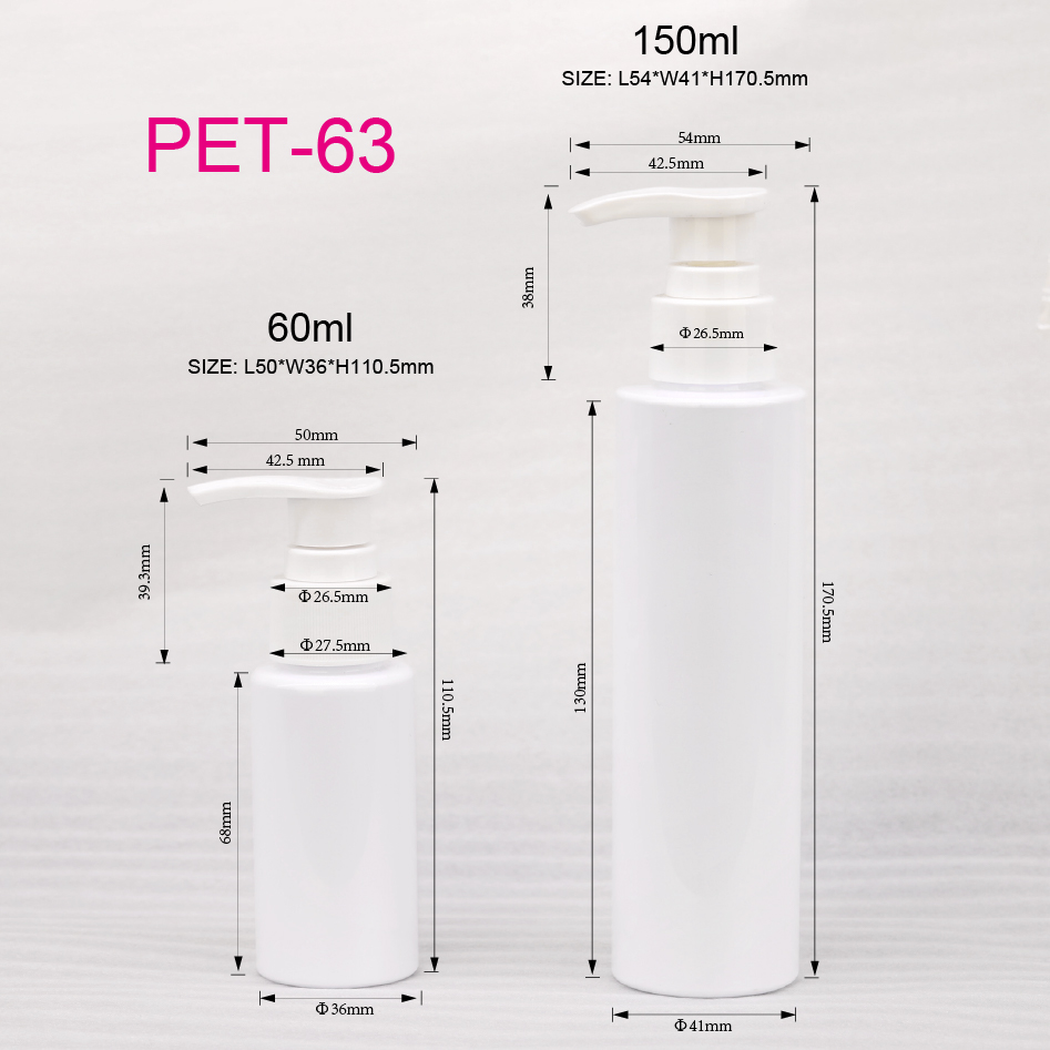 Cylinder 60ml 150ml Empty White PET Plastic Cosmetic Hair Conditioner Shampoo Bottle With Lotion Pump