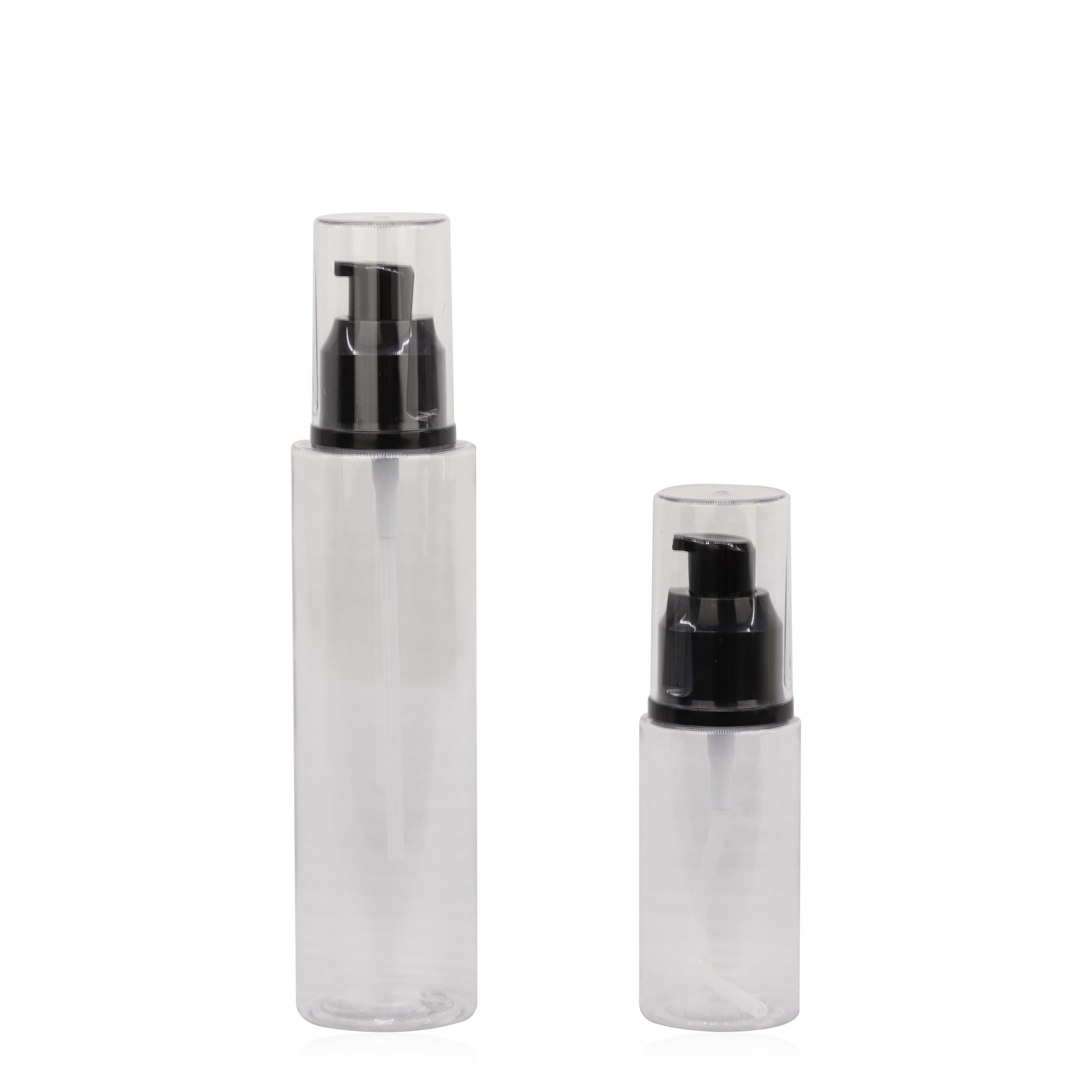 60ML 150ML Round Clear 60ml 150ml Transparent PET Plastic Lotion Pump Spray Bottle With Black Pump