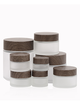 5g 10g 15g 20g 30g 50g 100g 200g Empty Frosted Glass Cosmetic Cream Jars With Plastic Wood Grain Lid