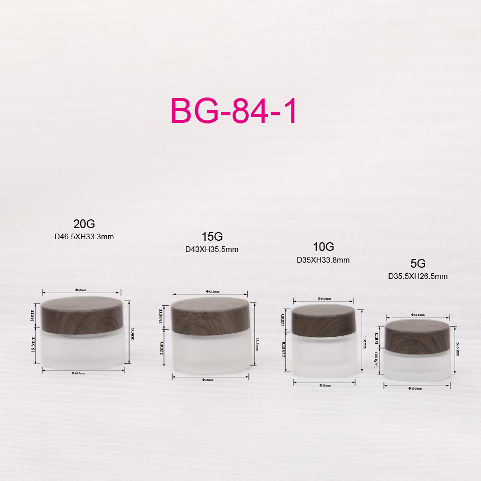 5g 10g 15g 20g 30g 50g 100g 200g Empty Frosted Glass Cosmetic Cream Jars With Plastic Wood Grain Lid