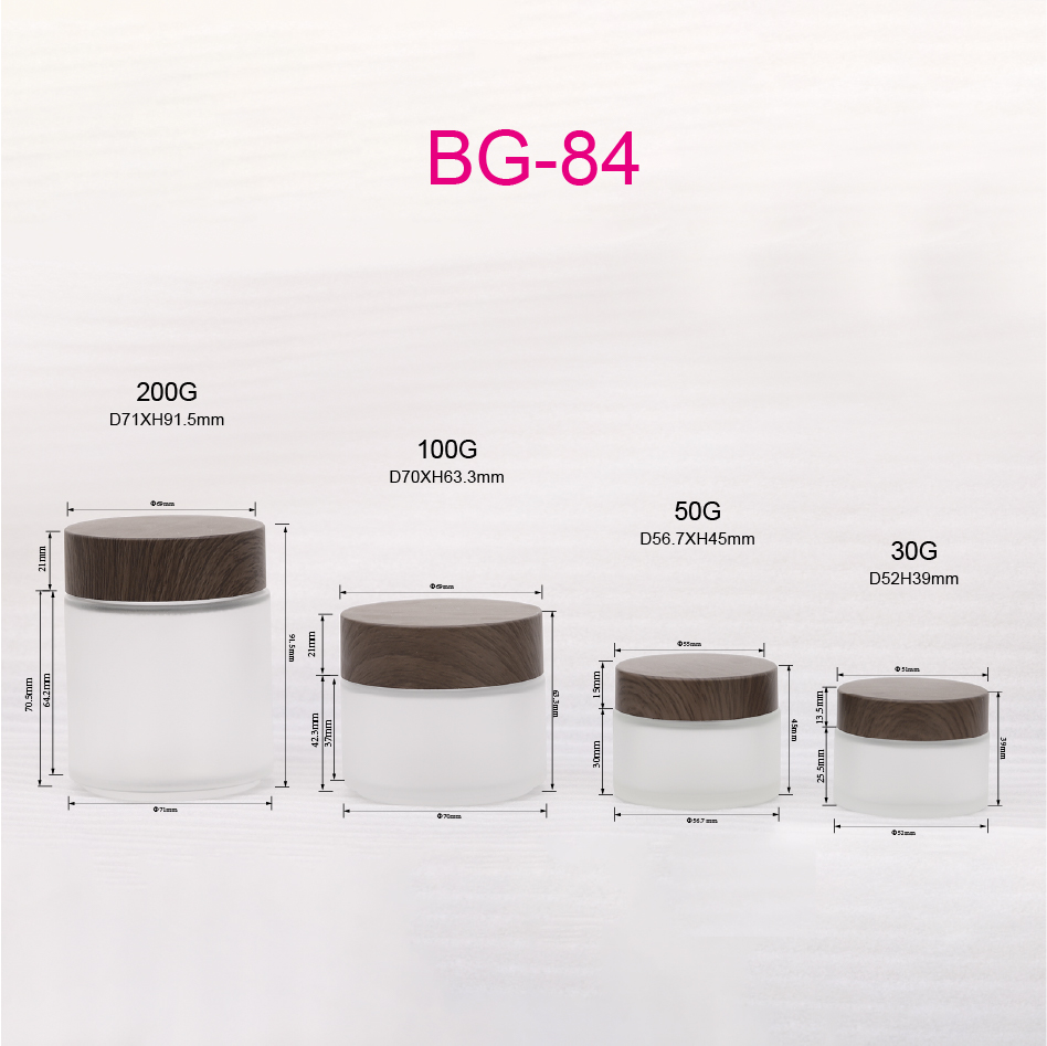 5g 10g 15g 20g 30g 50g 100g 200g Empty Frosted Glass Cosmetic Cream Jars With Plastic Wood Grain Lid