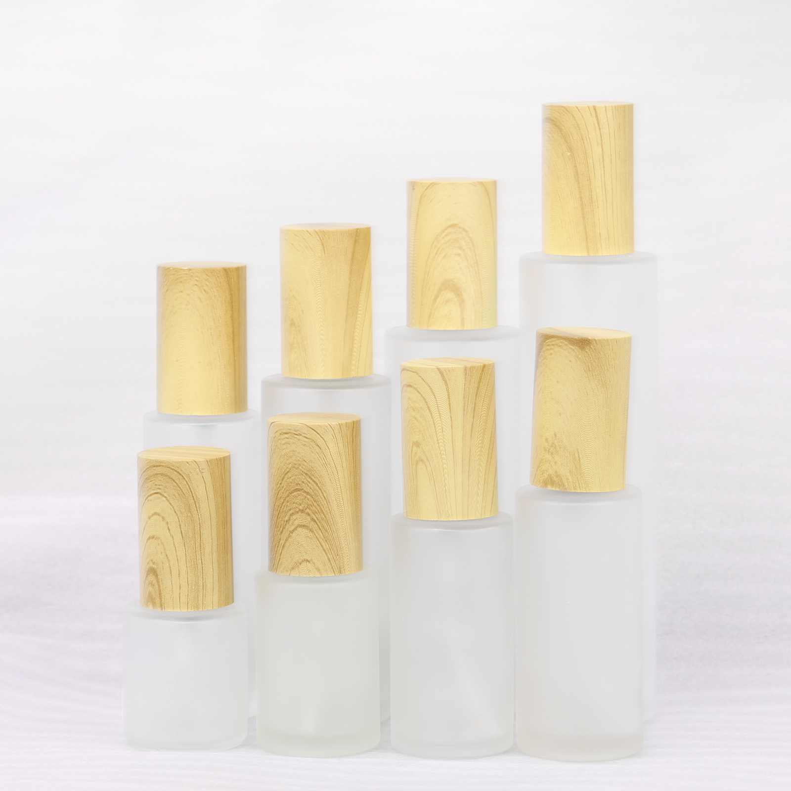 Water Transfer Printing Wood Grain Cap Cosmetics Flat Shoulder Frosted Spray Glass Skin Care Lotion Bottle