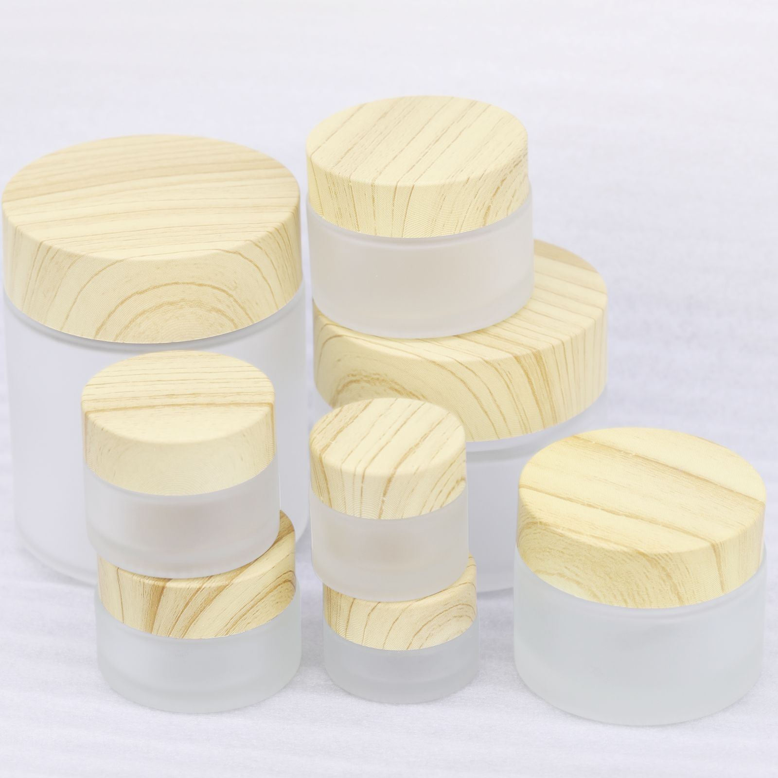 Cosmetic Containers Water Transfer Printing Wood Grain Lid 5g 10g 15g 20g 30g 50g 100g 200g Frosted Clear Glass Cream Jar