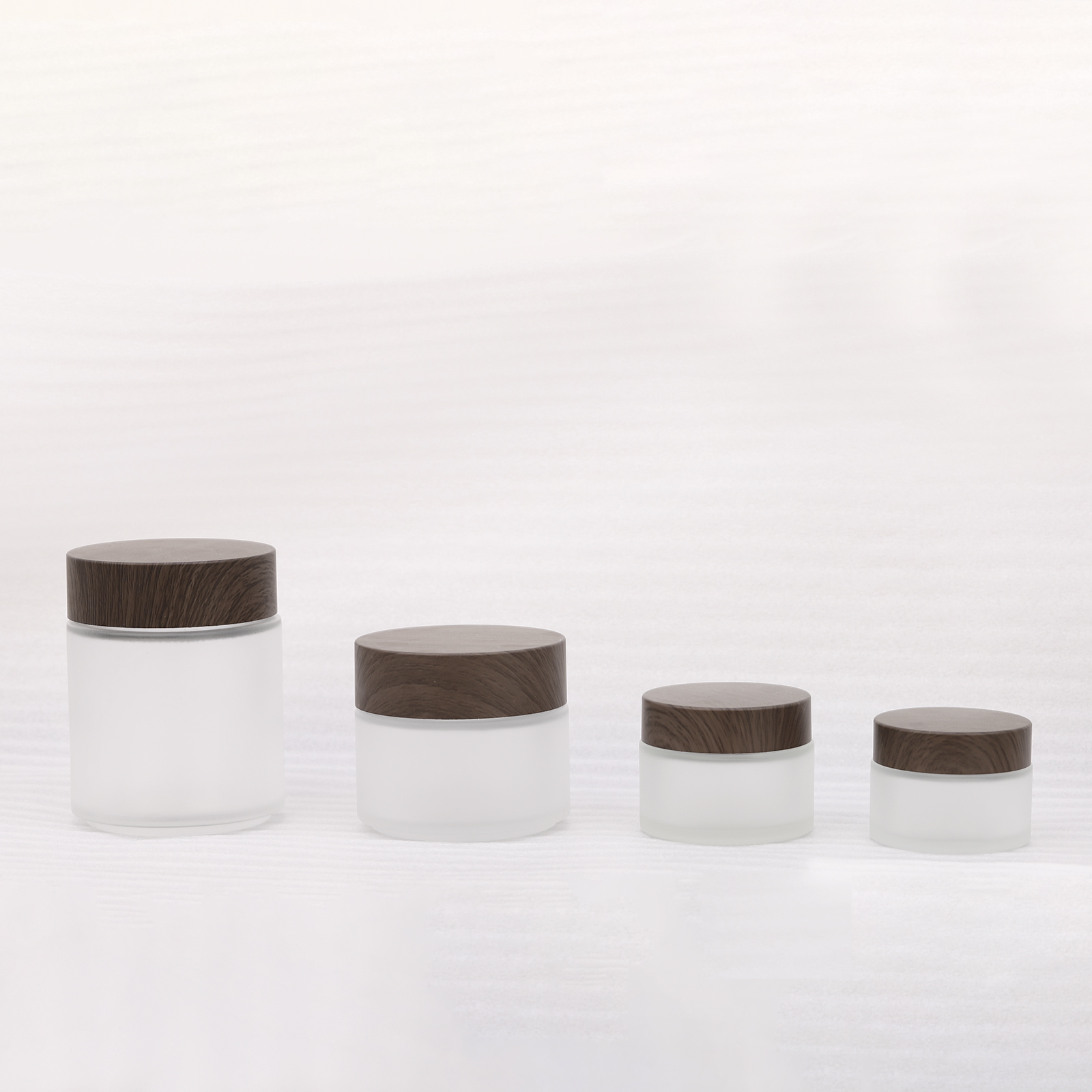 5g 10g 15g 20g 30g 50g 100g 200g Empty Frosted Glass Cosmetic Cream Jars With Plastic Wood Grain Lid