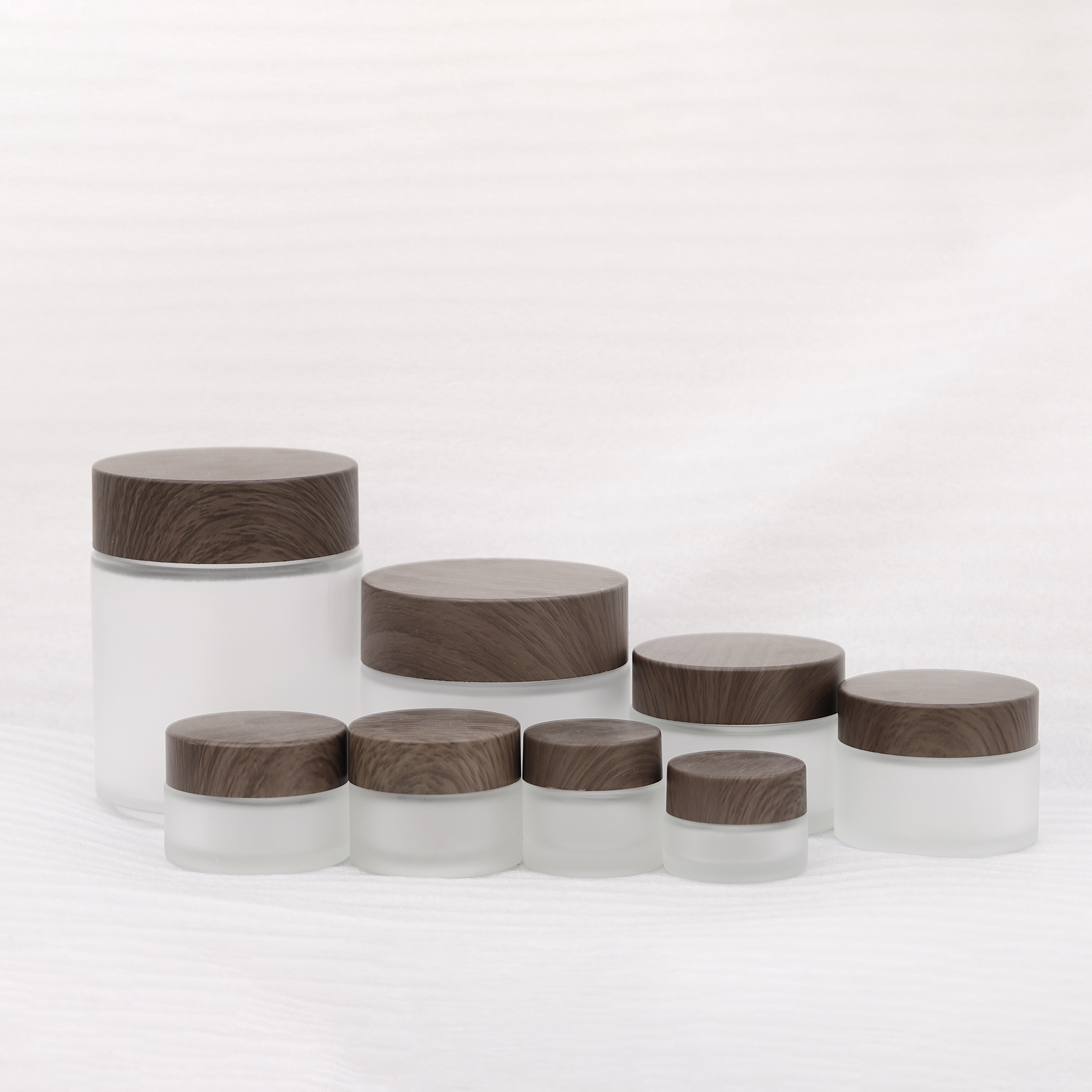 5g 10g 15g 20g 30g 50g 100g 200g Empty Frosted Glass Cosmetic Cream Jars With Plastic Wood Grain Lid