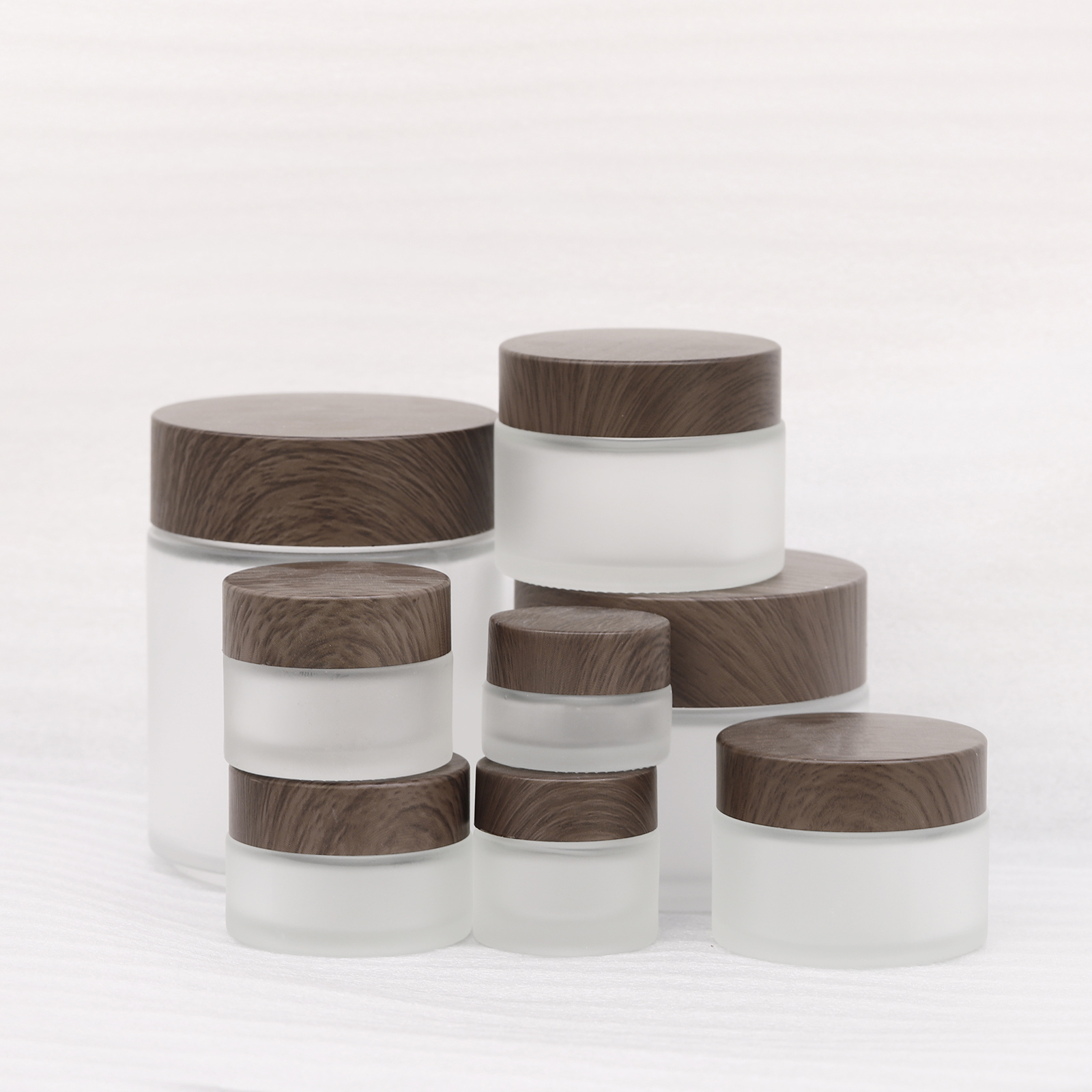 5g 10g 15g 20g 30g 50g 100g 200g Empty Frosted Glass Cosmetic Cream Jars With Plastic Wood Grain Lid