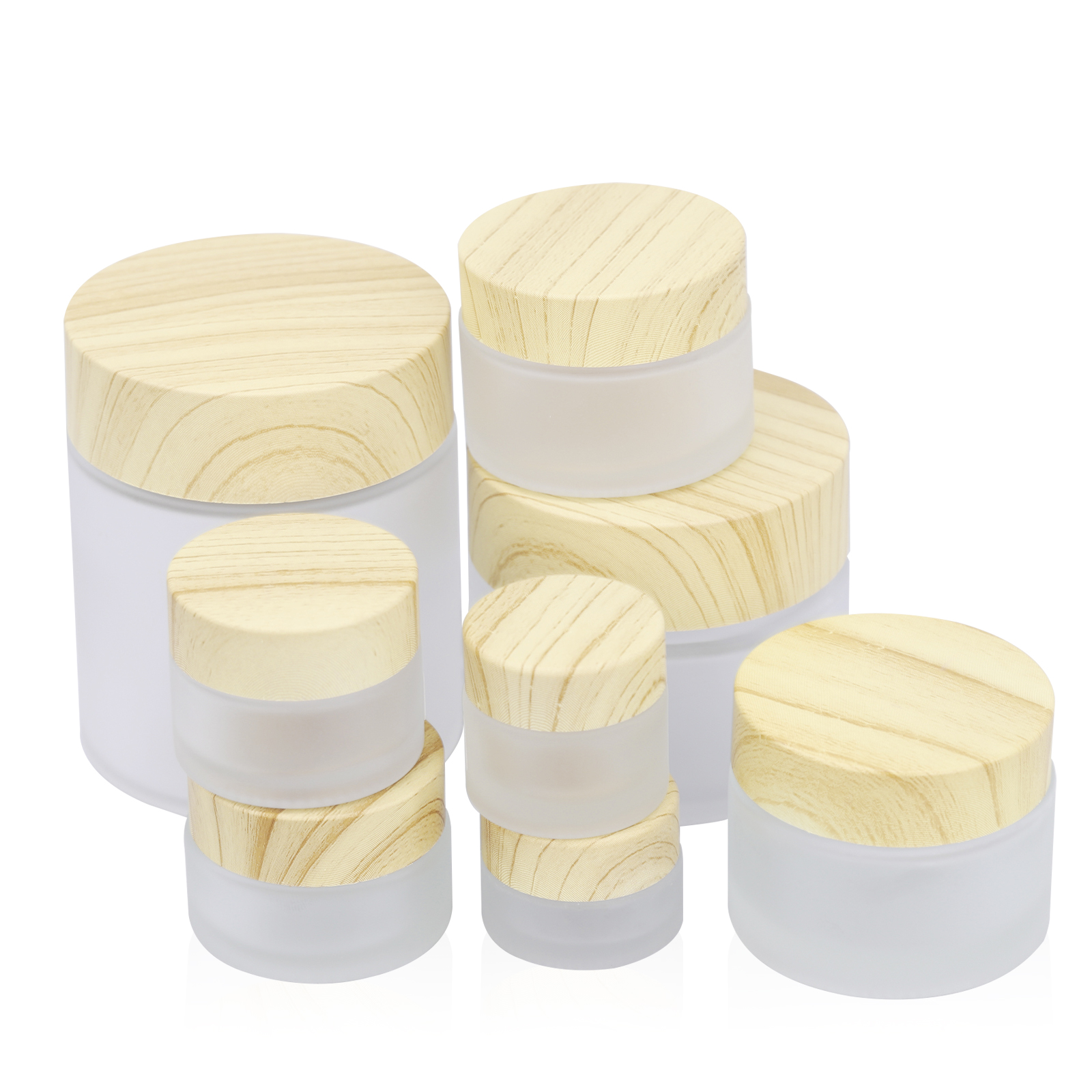 Cosmetic Containers Water Transfer Printing Wood Grain Lid 5g 10g 15g 20g 30g 50g 100g 200g Frosted Clear Glass Cream Jar