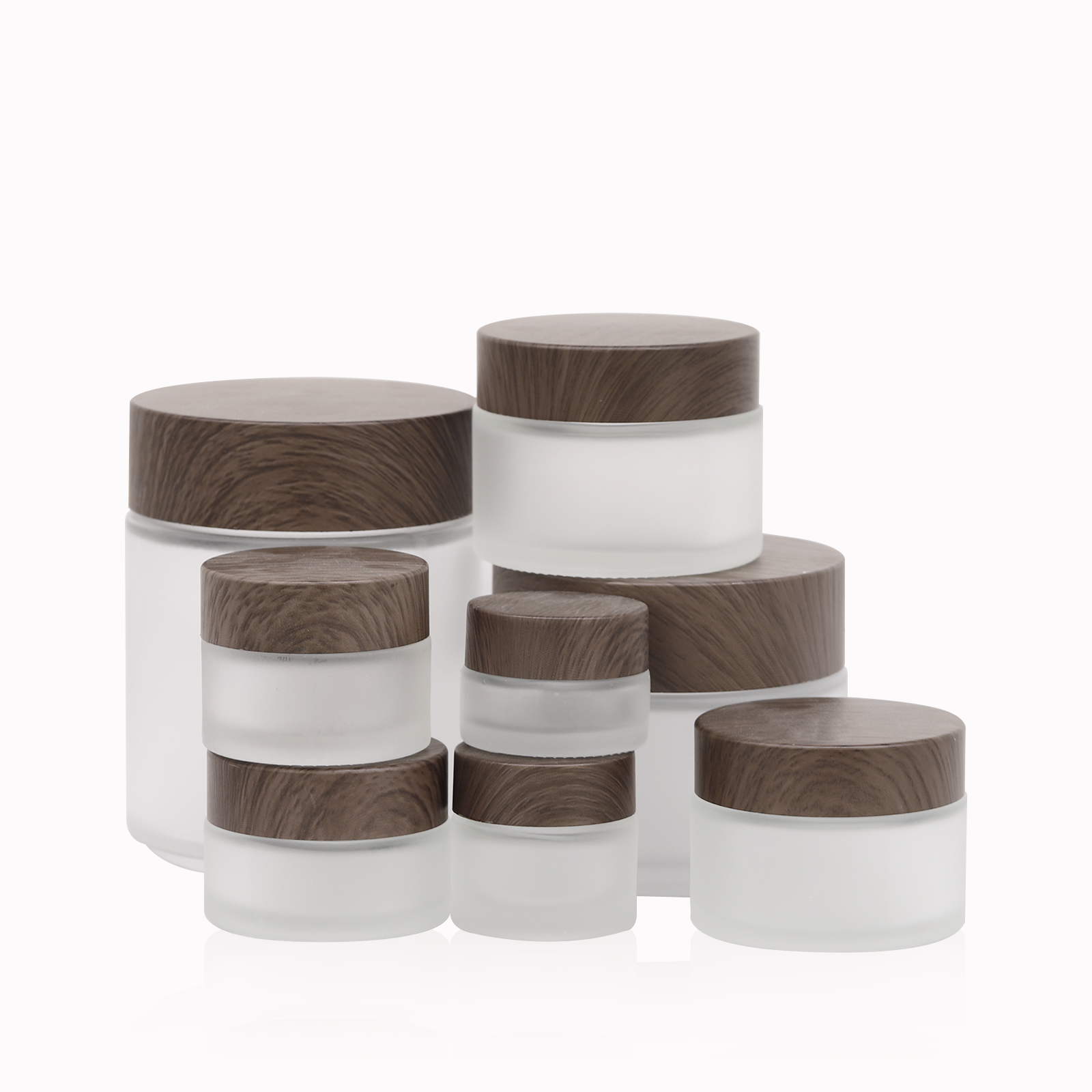 5g 10g 15g 20g 30g 50g 100g 200g Empty Frosted Glass Cosmetic Cream Jars With Plastic Wood Grain Lid