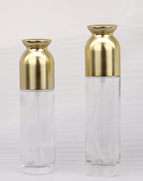 Empty Glass Skincare Packaging 100ml 120ml Clear Glass Serum Lotion Pump Bottle With Gold Cap