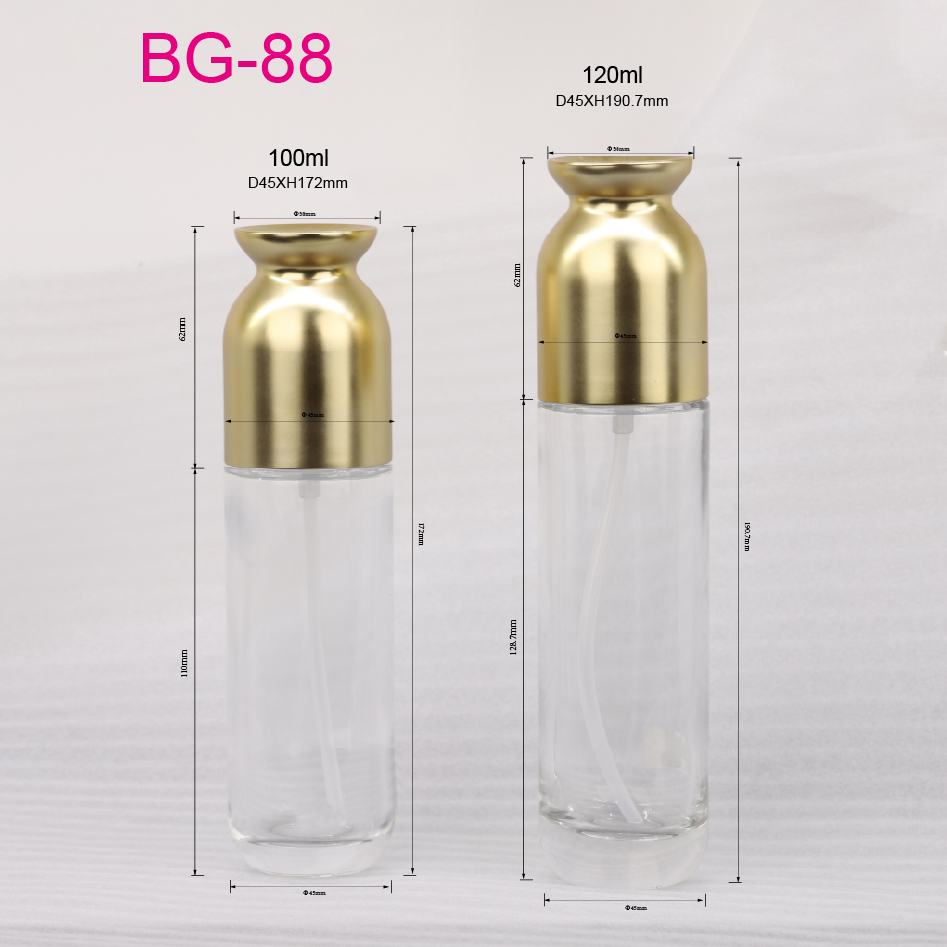 Empty Glass Skincare Packaging 100ml 120ml Clear Glass Serum Lotion Pump Bottle With Gold Cap